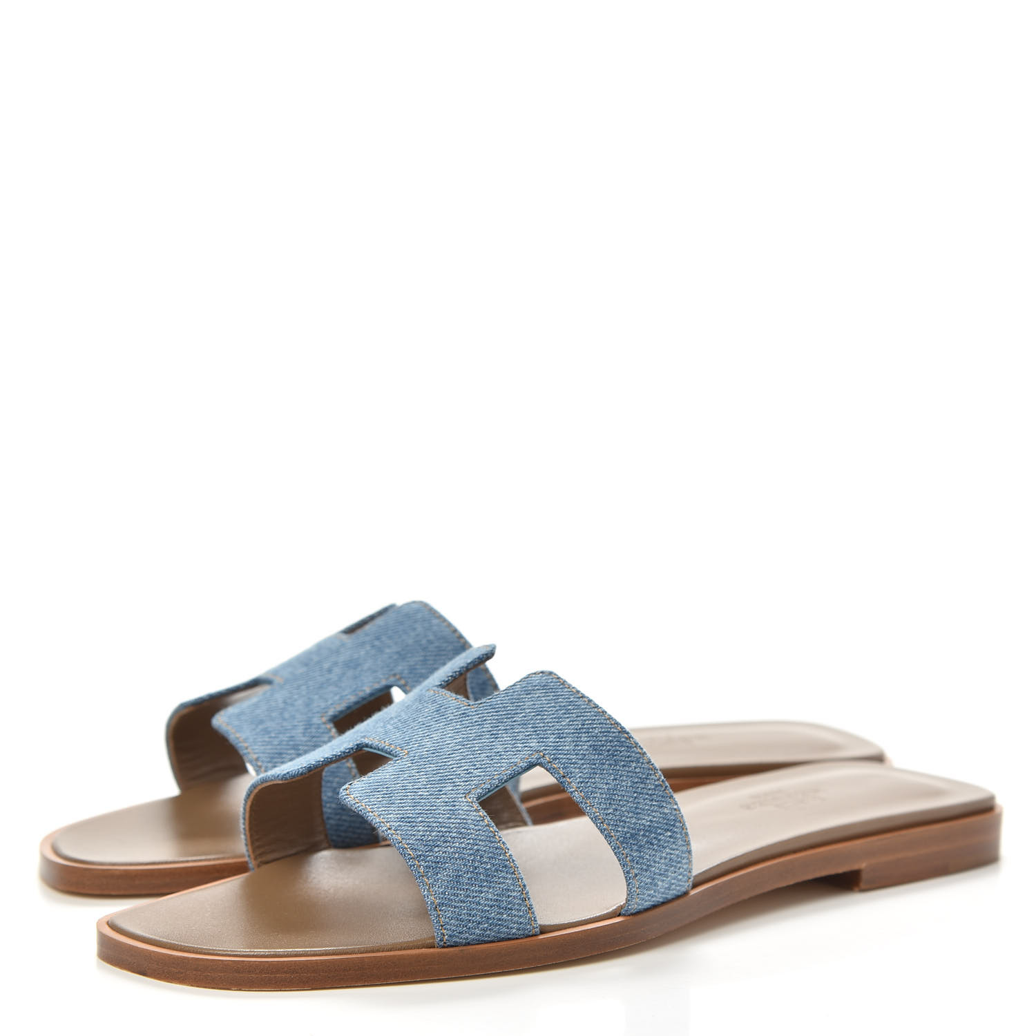 HERMES Denim Canvas Oran Sandals 36.5 Bleu Clair 715147 | FASHIONPHILE