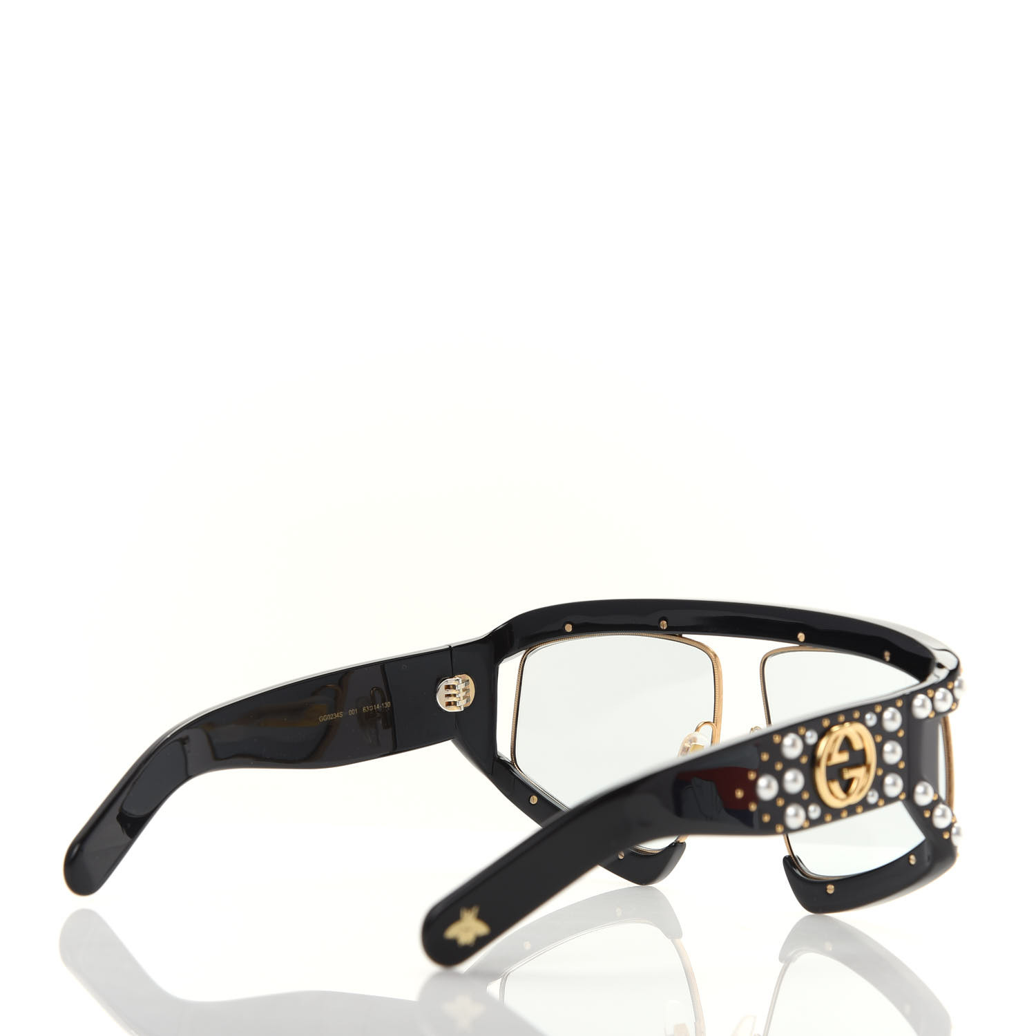 Gucci Acetate Pearl Rectangular Frame Sunglasses Gg0234s Black 716581 Fashionphile 