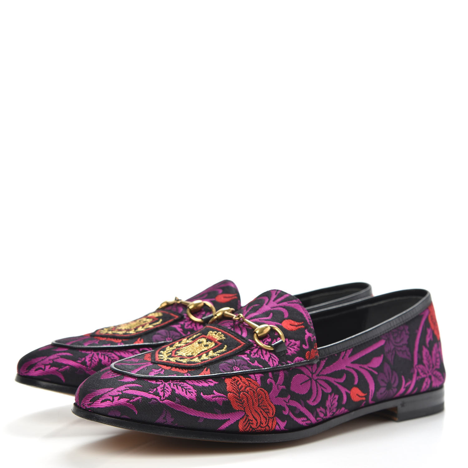 GUCCI Jacquard Floral Womens Horsebit Jordaan Loafers 40.5 Black ...