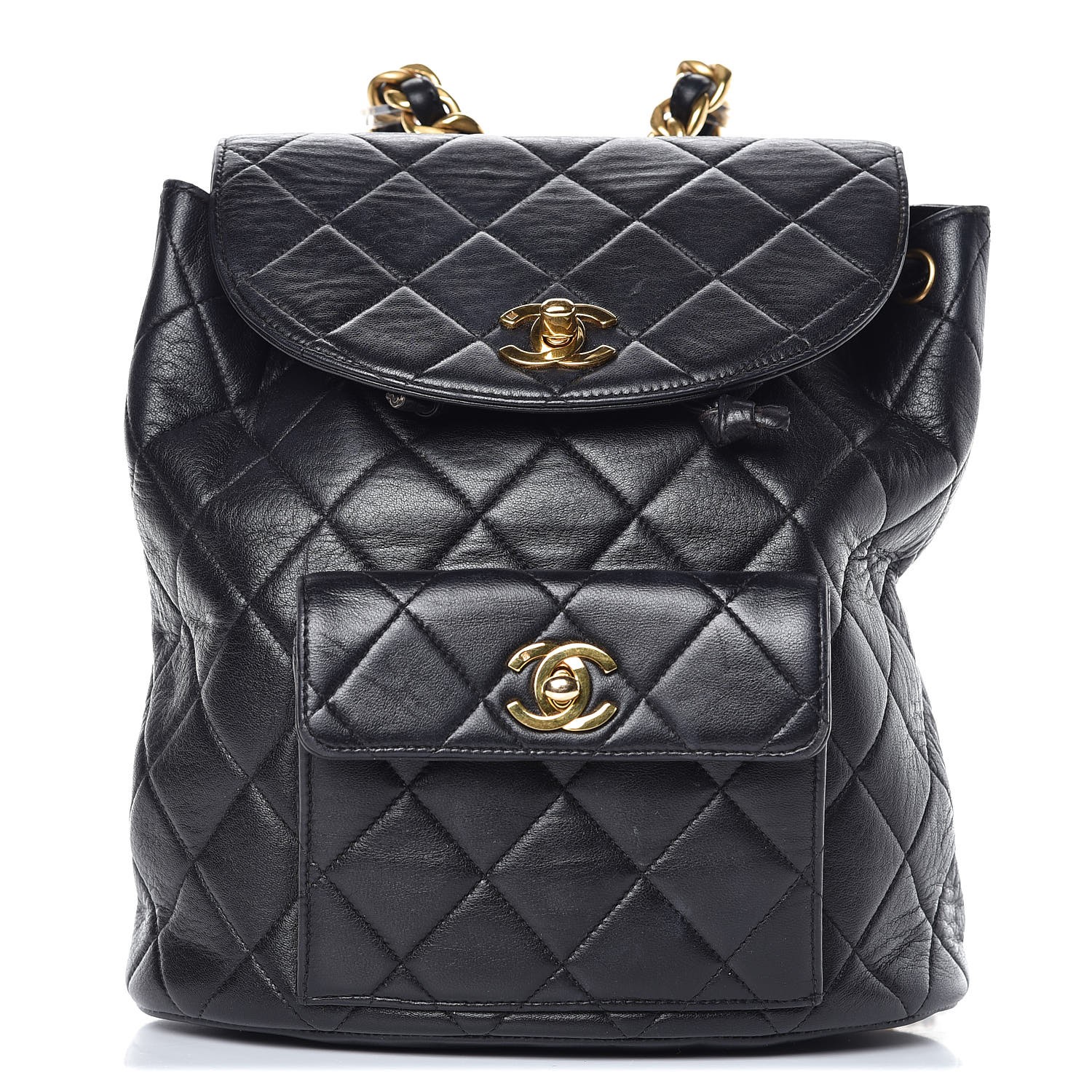 chanel quilted drawstring bag