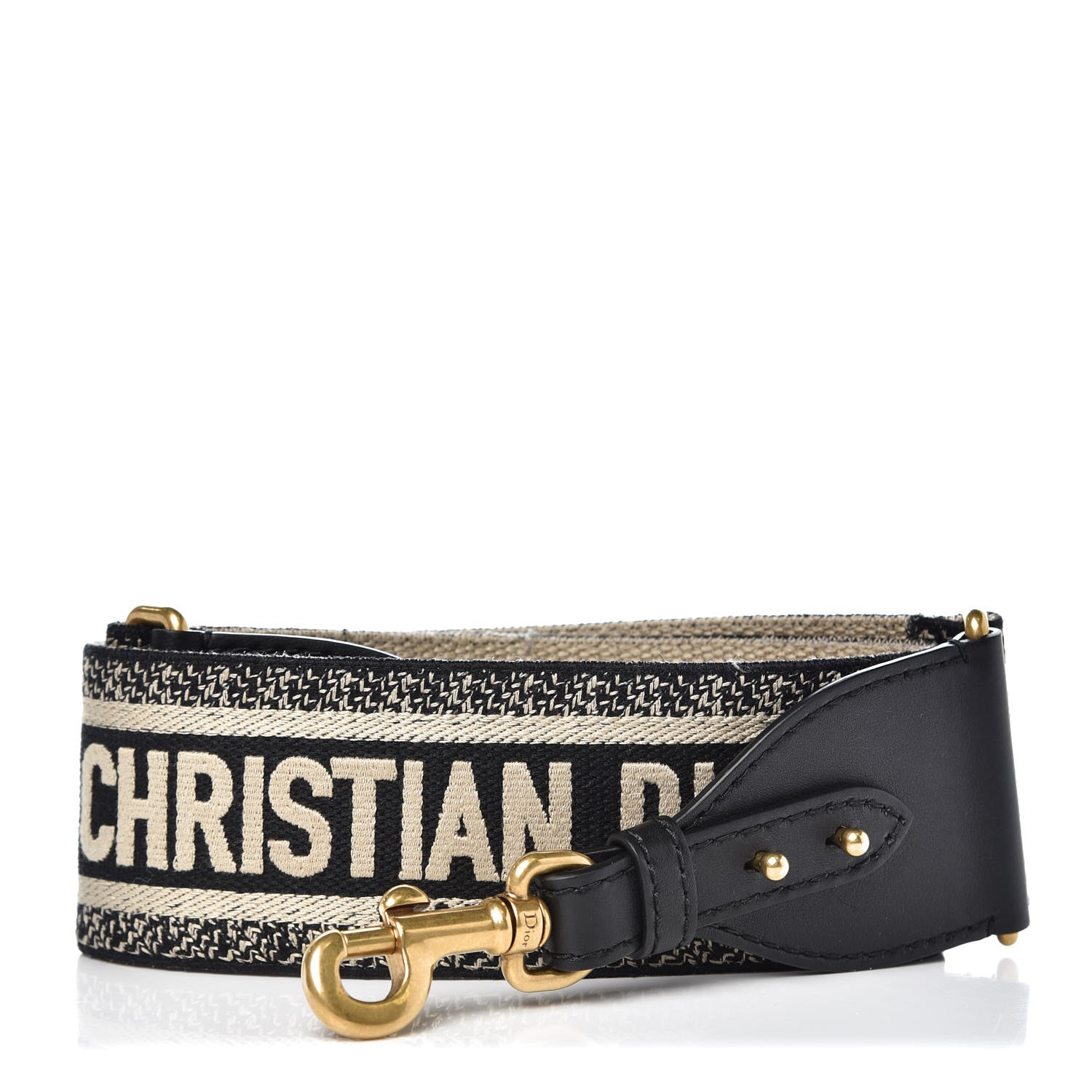 CHRISTIAN DIOR Embroidered Canvas Shoulder Strap Black Beige 336151