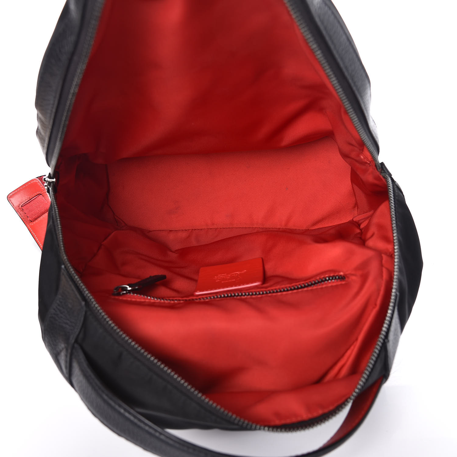 black calfskin and black nylon backpack with red detailing