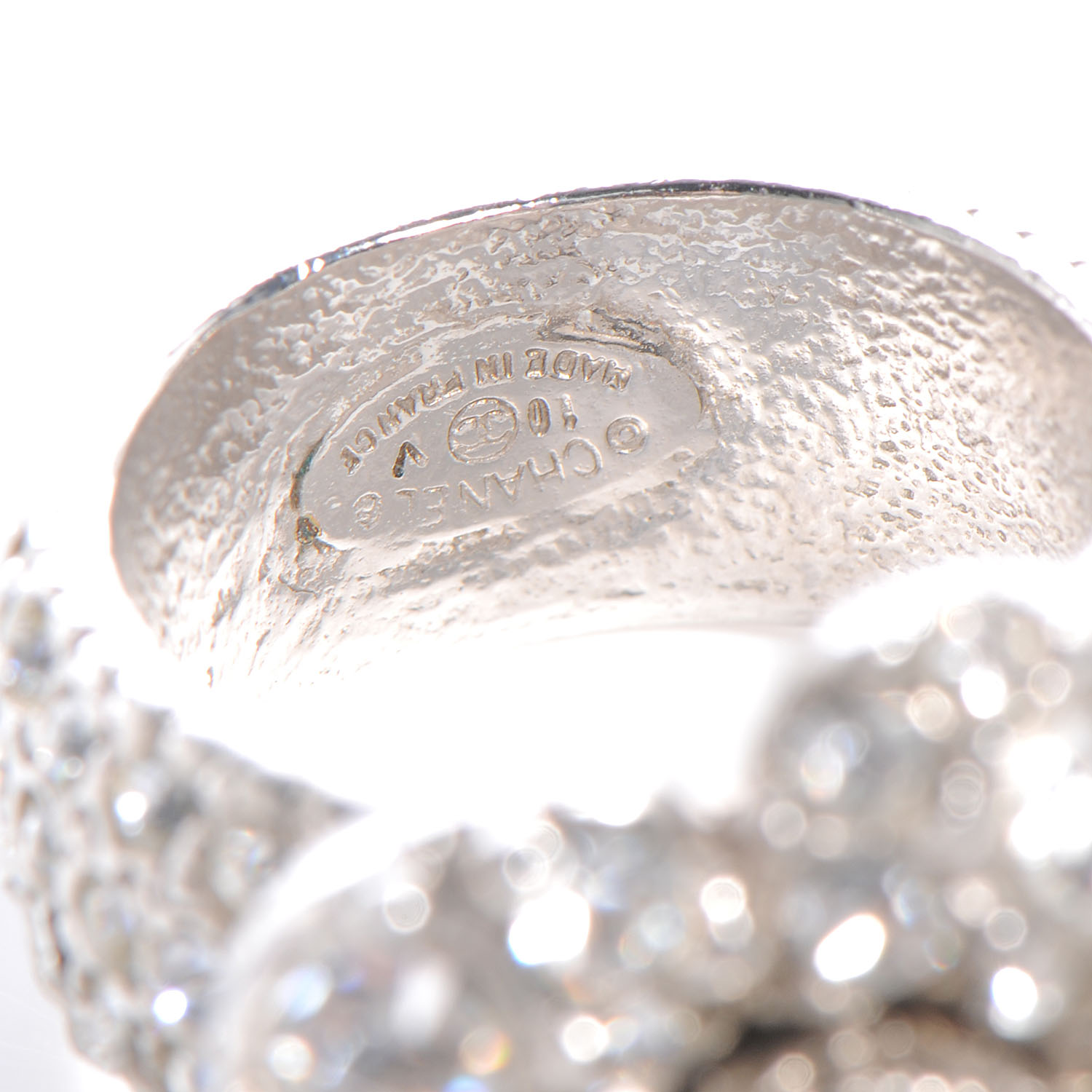 CHANEL Swarovski Crystal Camellia Ring Size 7 56701
