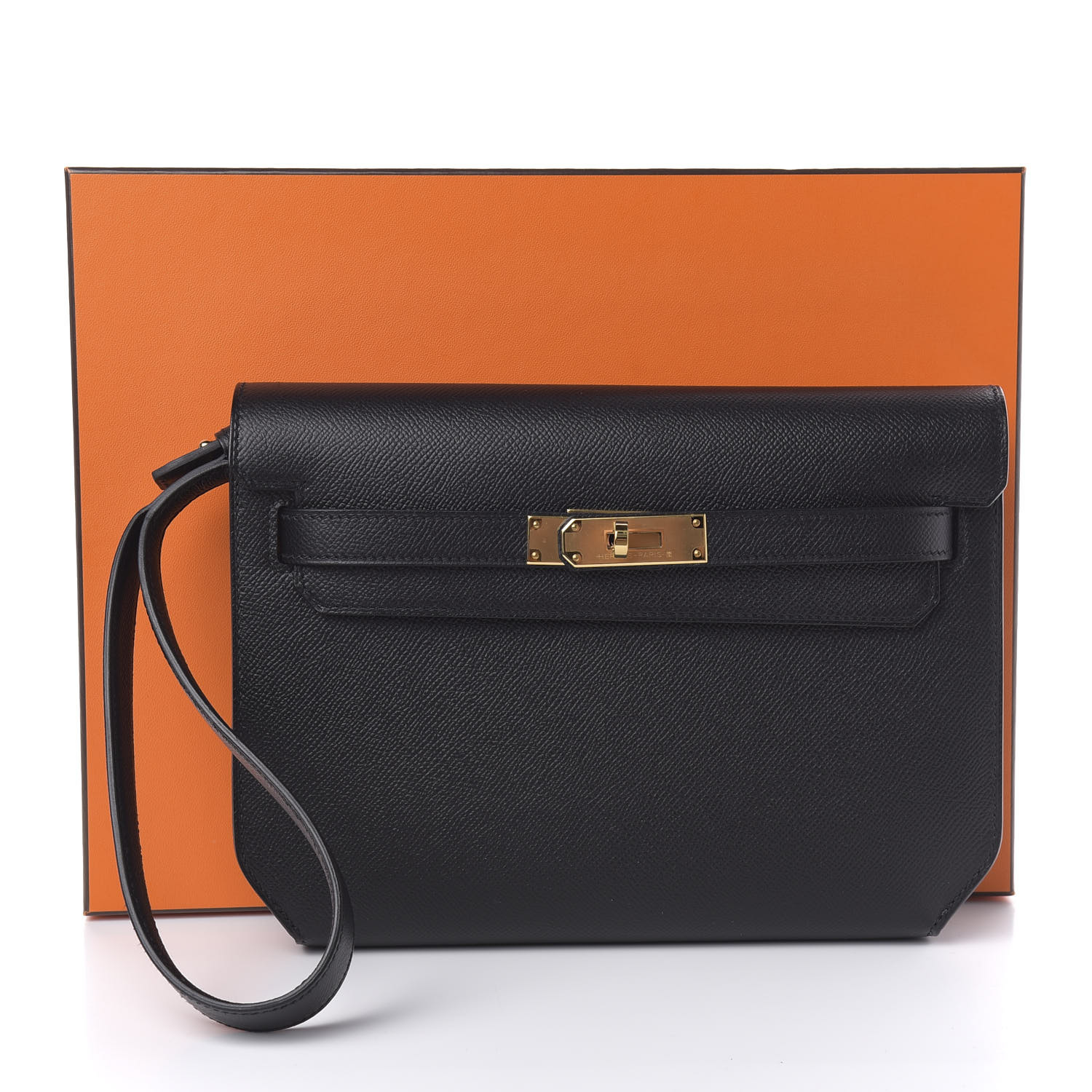 HERMES Epsom Kelly Depeches 25 Pouch Black 632498 | FASHIONPHILE