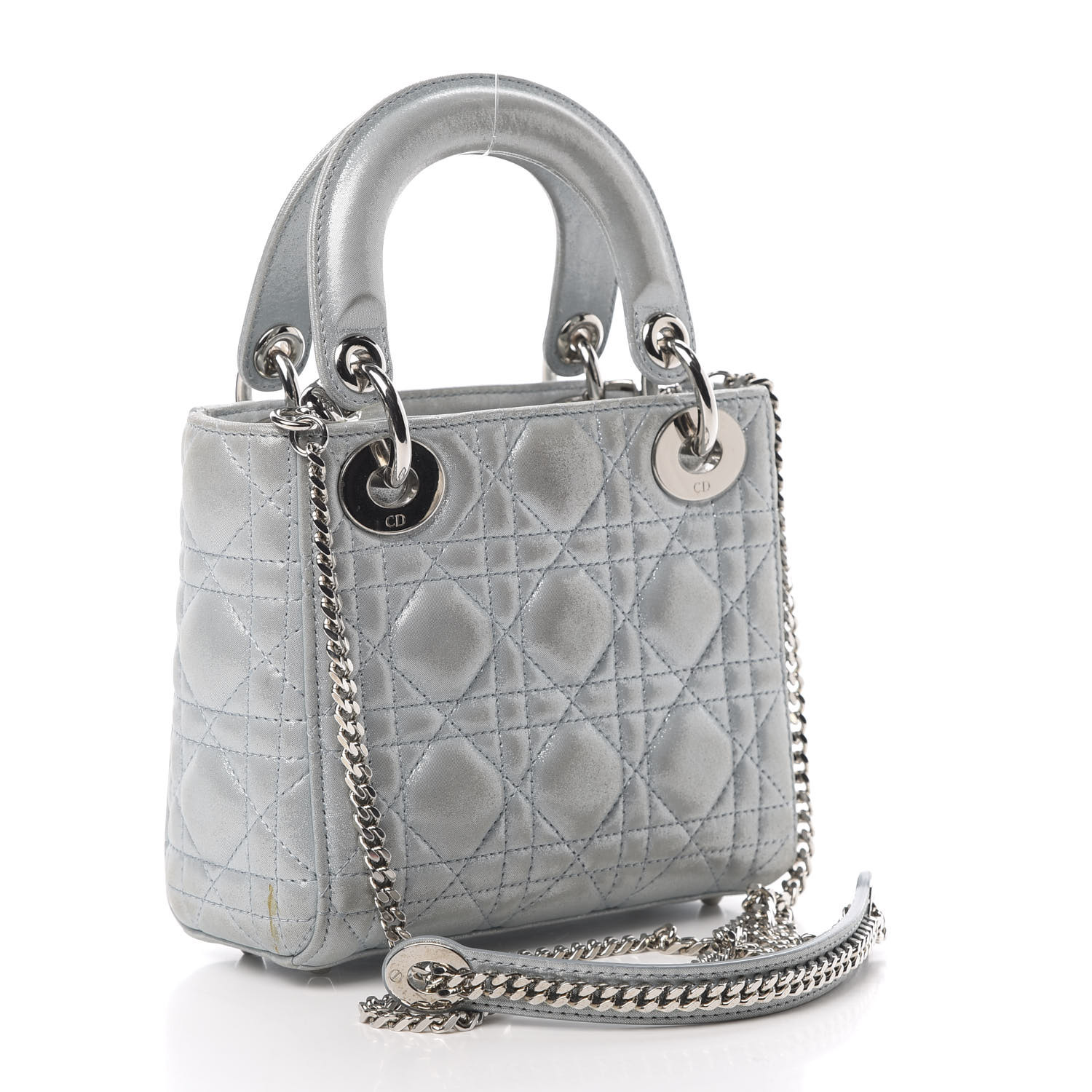 CHRISTIAN DIOR Metallic Lambskin Cannage Mini Lady Dior Light Blue 611879