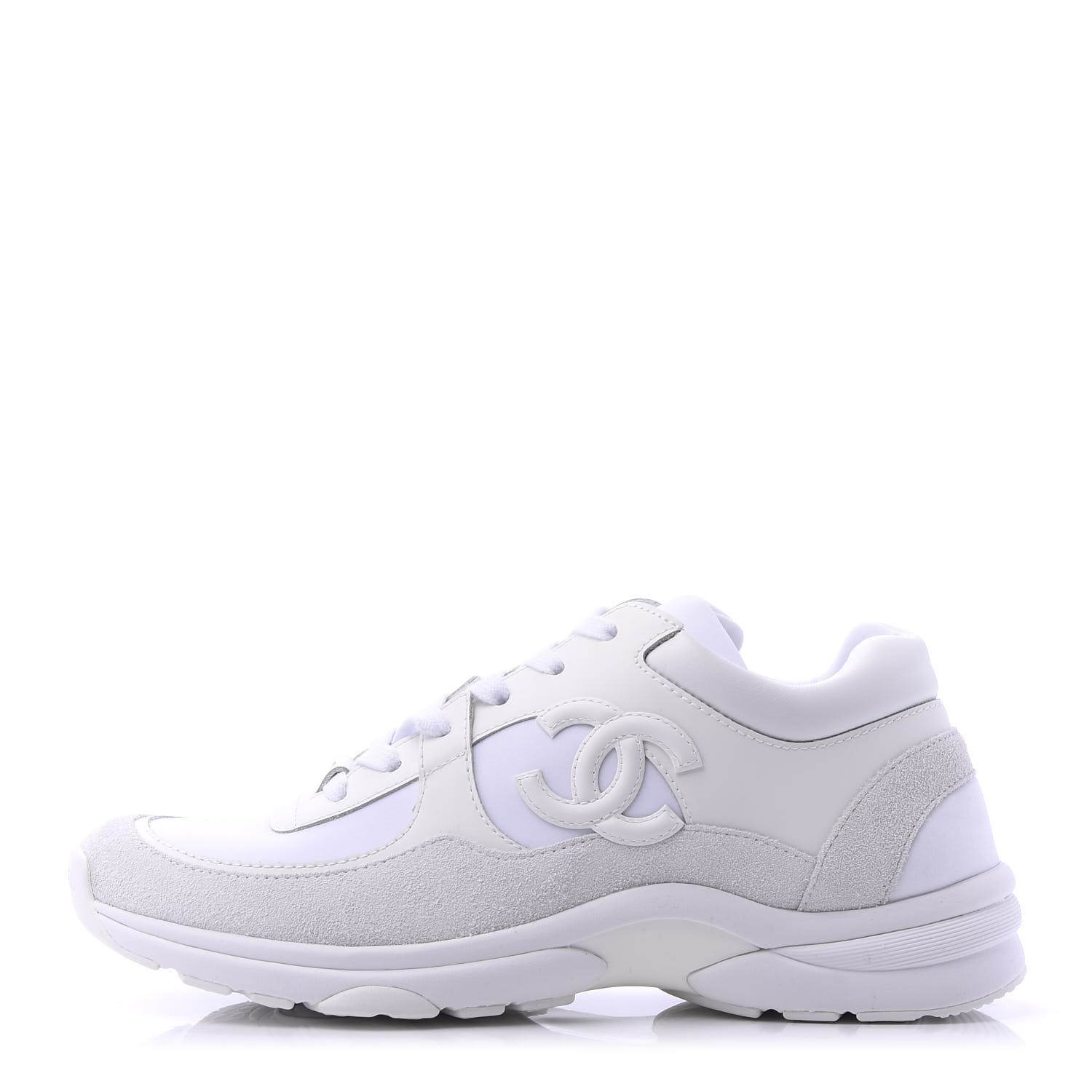 CHANEL Suede Calfskin Fabric CC Sneakers 39 White 614690