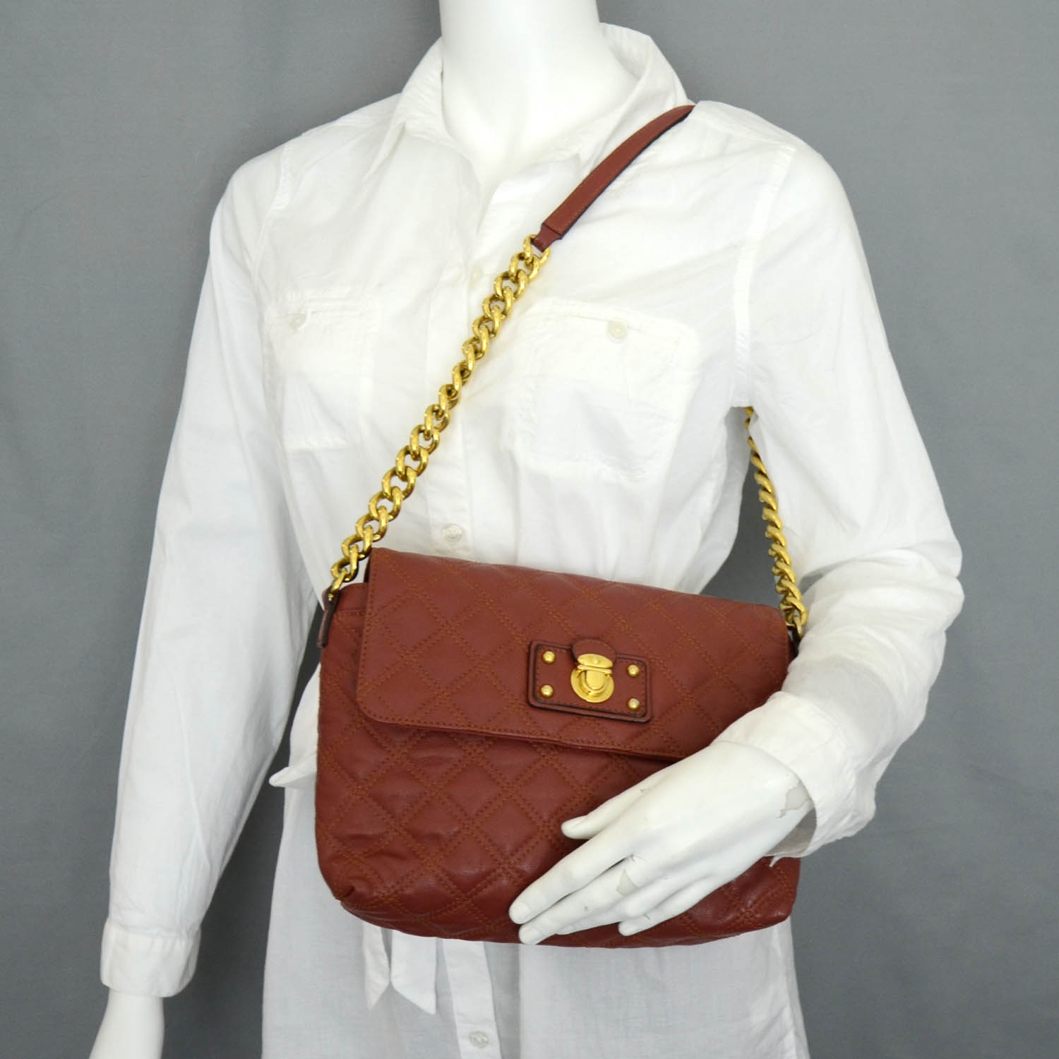 MARC JACOBS Leather Quilted The L Single Shoulder Bag Rose 28591