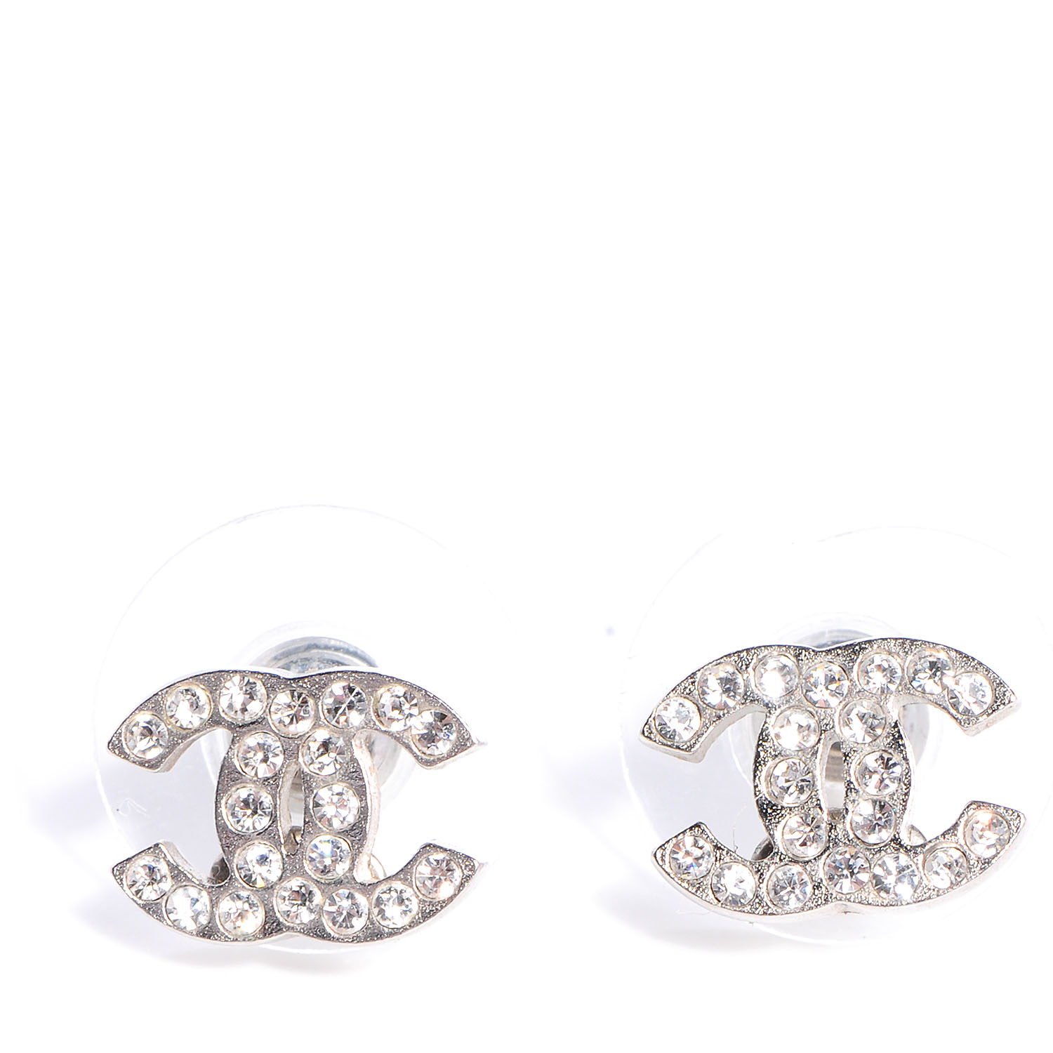 CHANEL Crystal CC Earrings Silver 78772