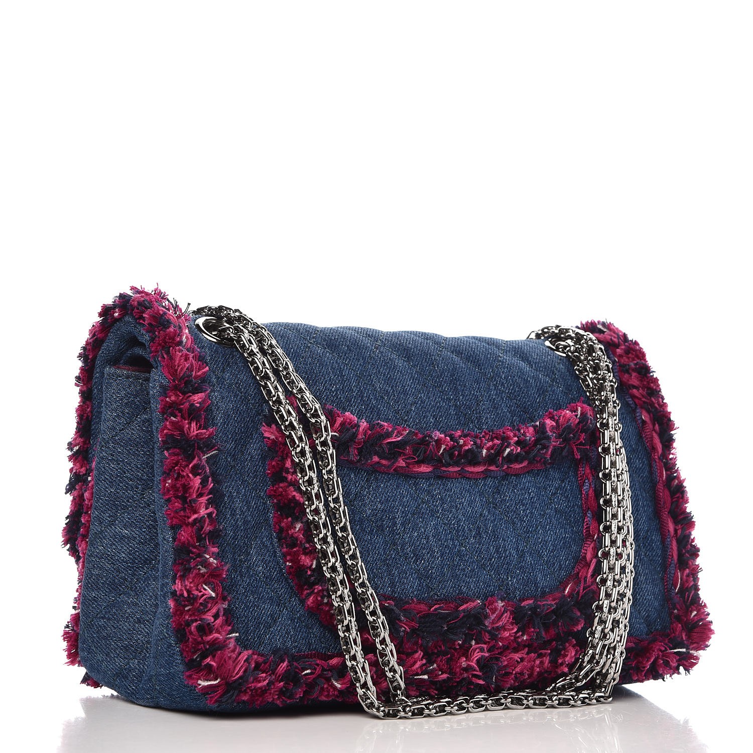 CHANEL Denim Tweed 2.55 Reissue 225 Flap Blue Dark Pink 297968