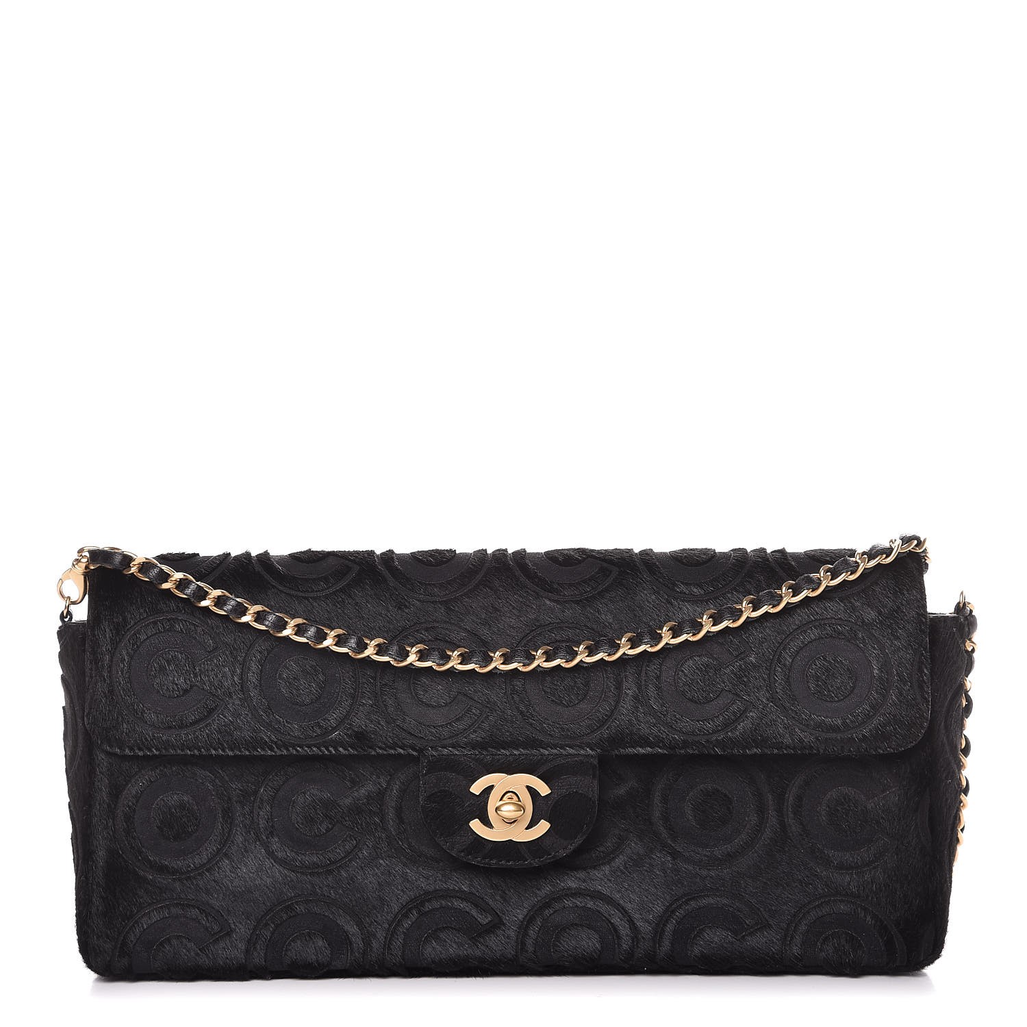 CHANEL Pony Hair Coco East West Flap Black 330595