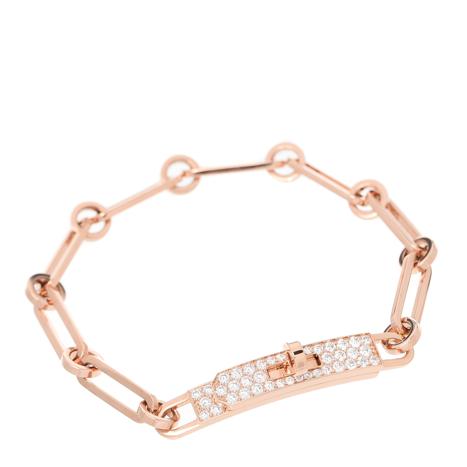 HERMES 18K Rose Gold Diamond Pave PM Kelly Chaine Bracelet ST 759007 ...