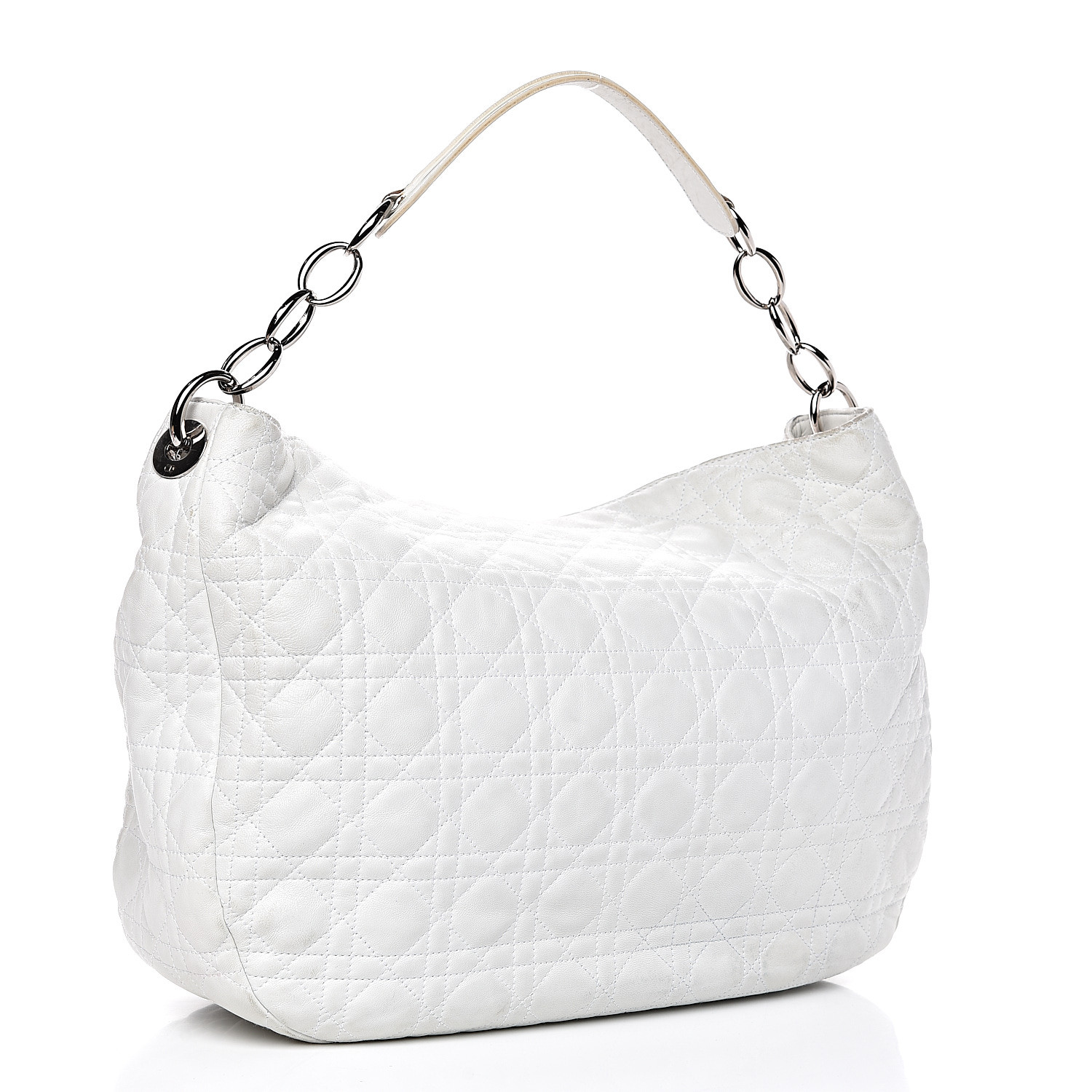 CHRISTIAN DIOR Soft Lambskin Cannage Quilted Large Lady Dior Hobo White ...
