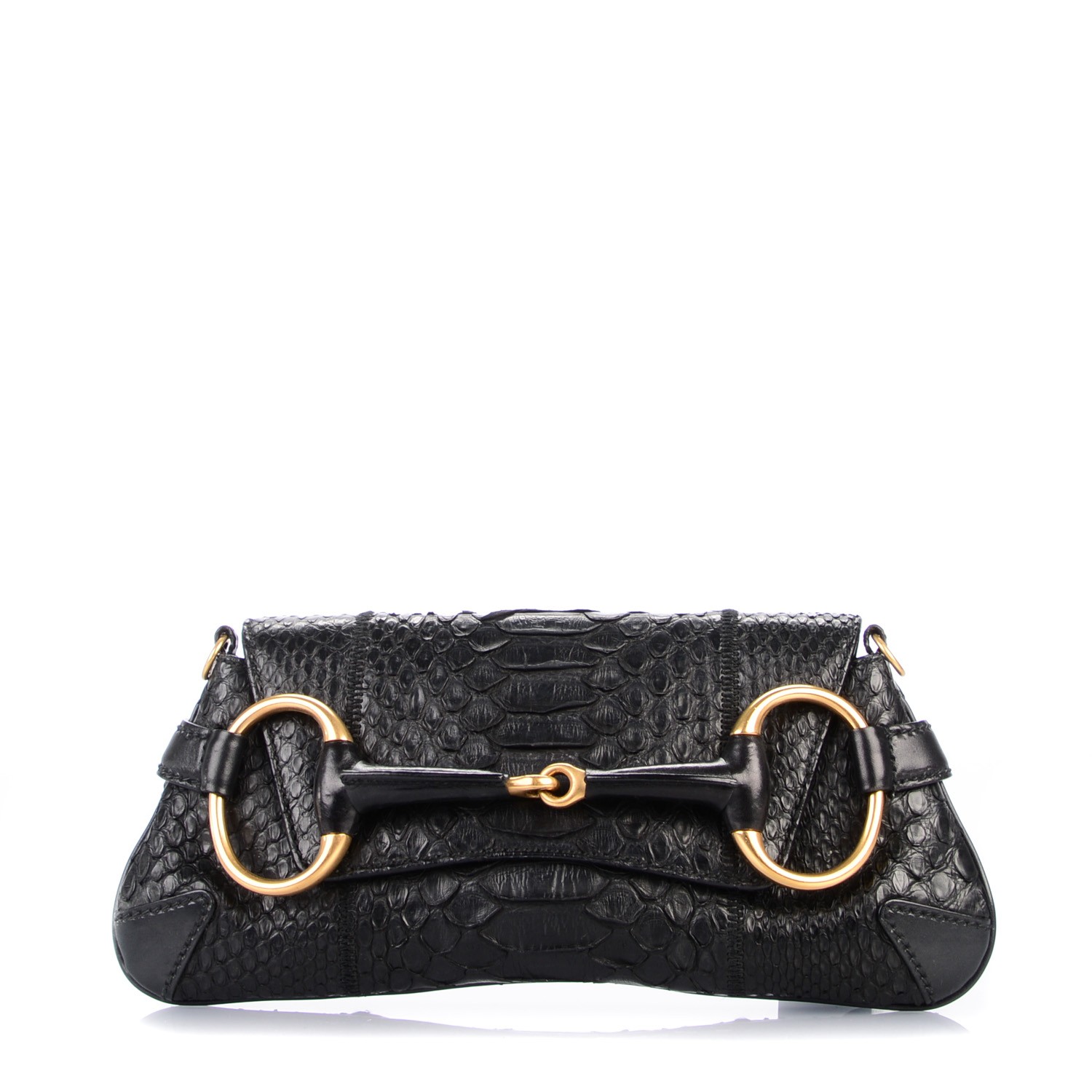 GUCCI Python Horsebit Chain Clutch Black 136603