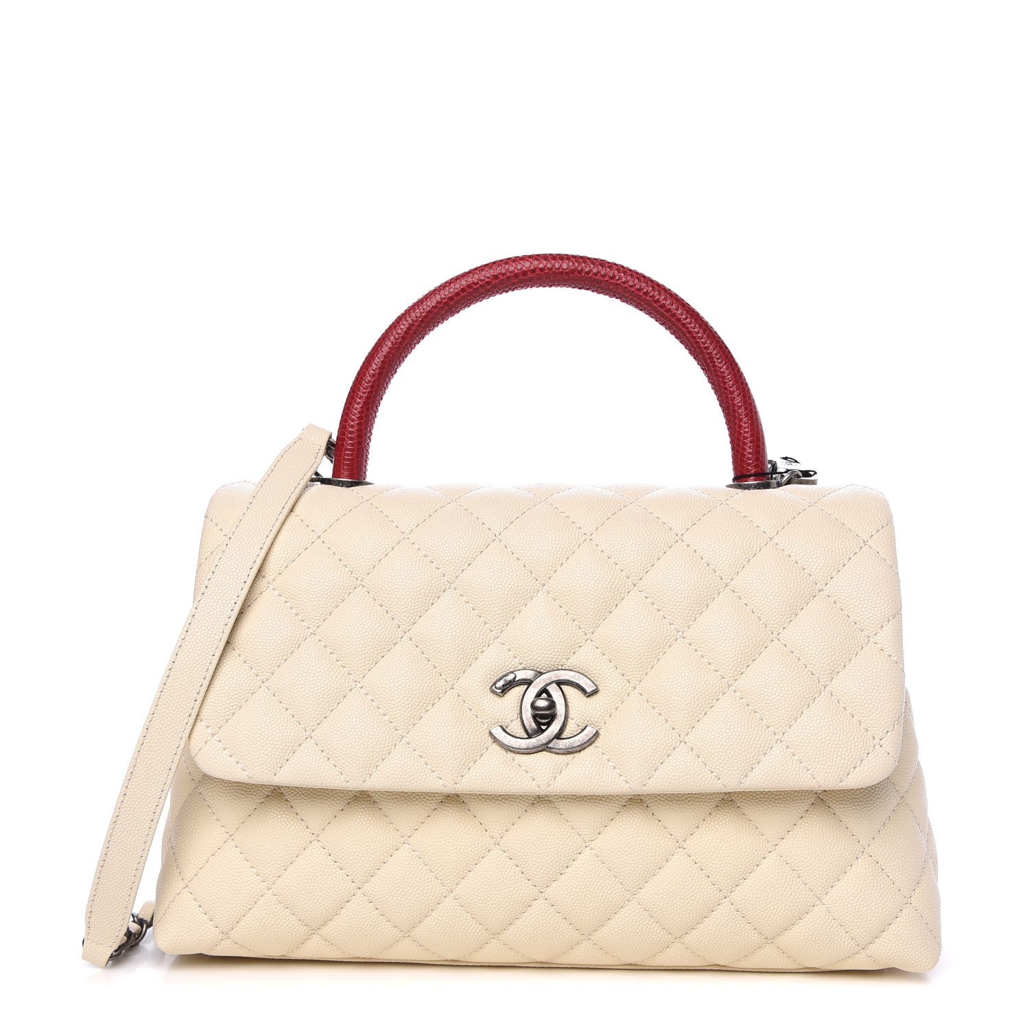 Chanel Caviar Lizard Quilted Small Coco Handle Flap White Red Fashionphile