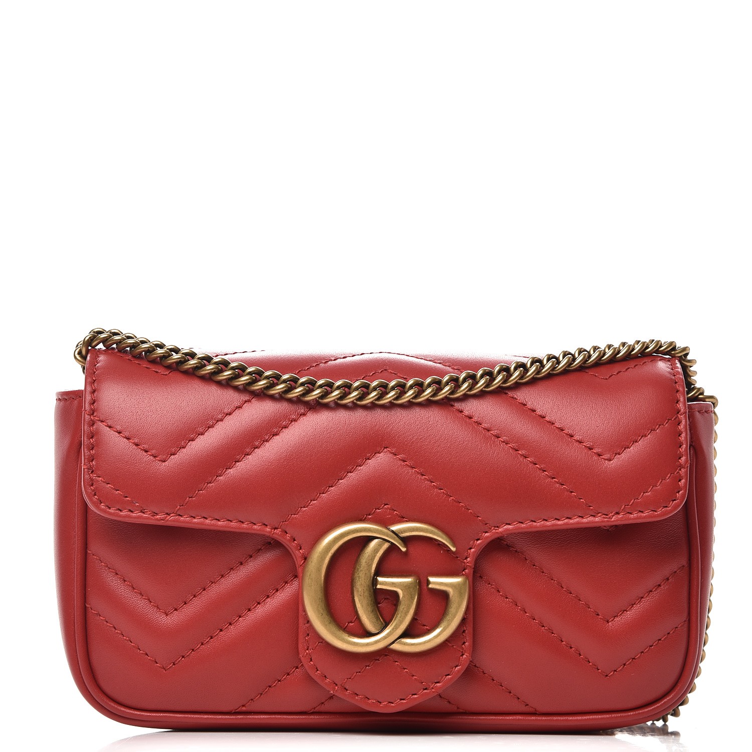 GUCCI Calfskin Matelasse Super Mini GG Marmont Hibiscus Red 239562