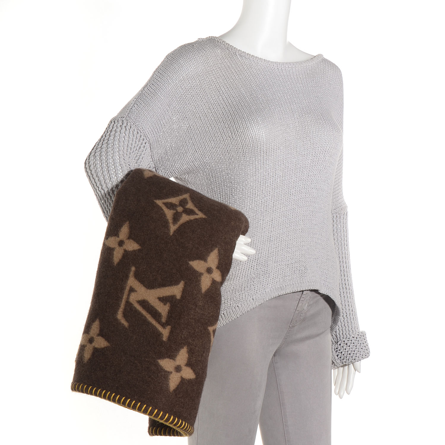 LOUIS VUITTON Lambswool Angora Monogram Blanket Marron 85035 FASHIONPHILE