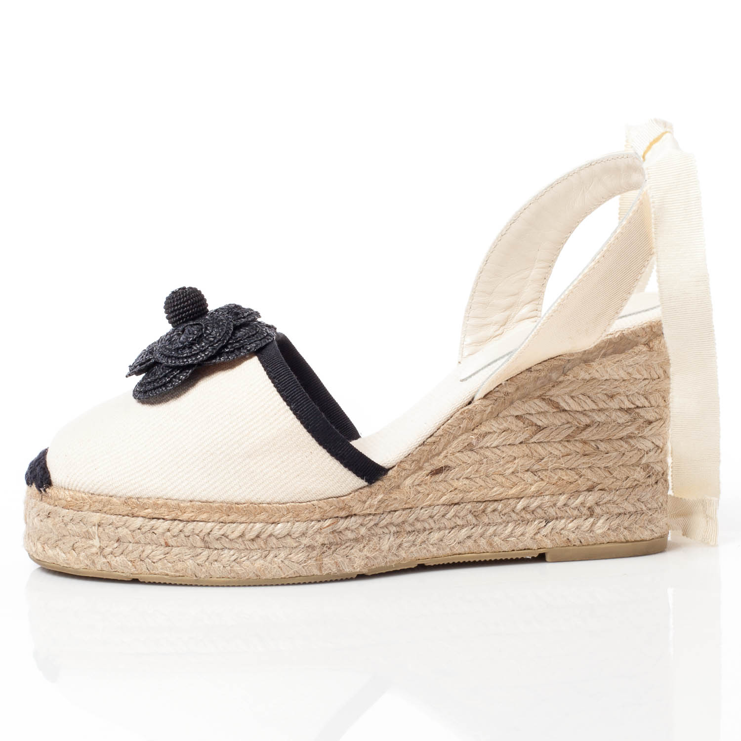 CHANEL Canvas Espadrille Flower Wedges 37 37591