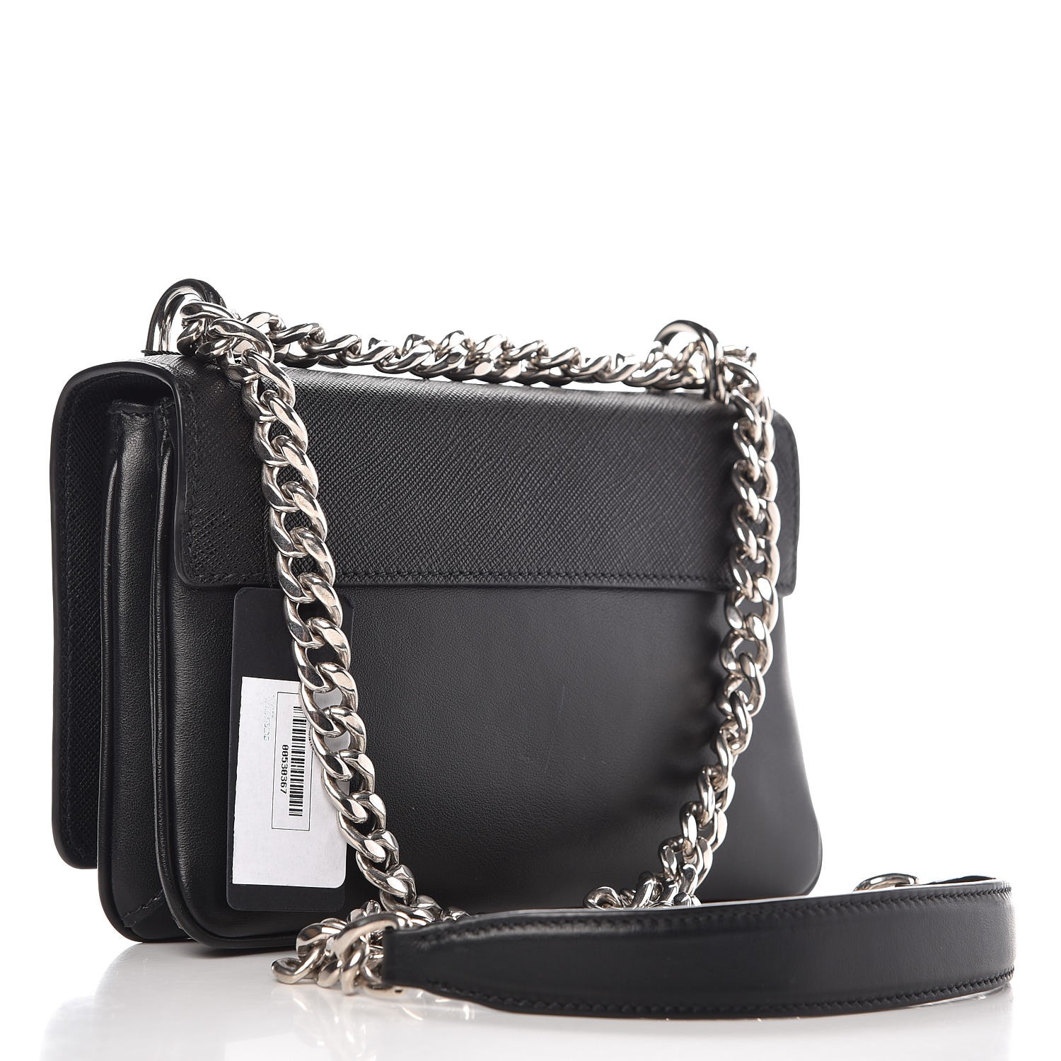 PRADA Saffiano Soft Calf Chain Crossbody Bag Black 298142