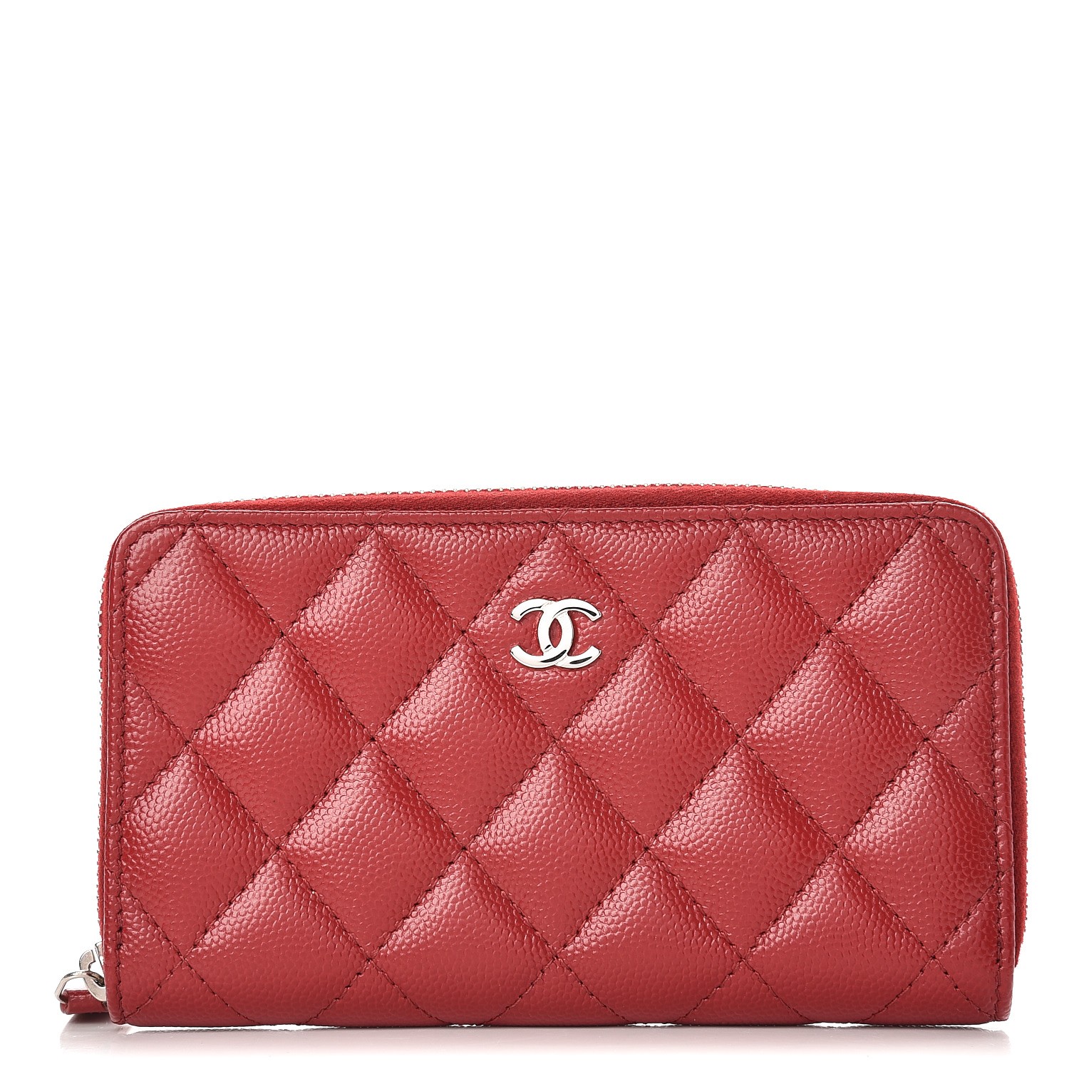 CHANEL Caviar Quilted Small Zip Around Wallet Dark Red 255535 ...