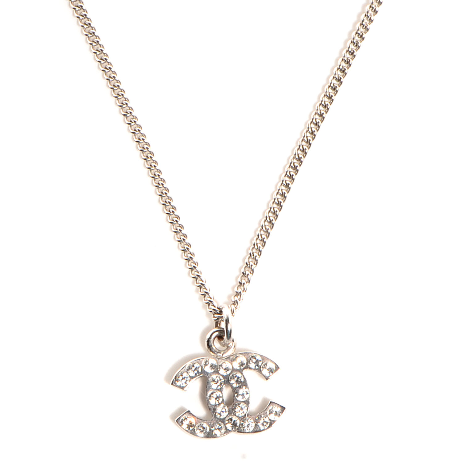 CHANEL Crystal CC Timeless Necklace Silver 76099