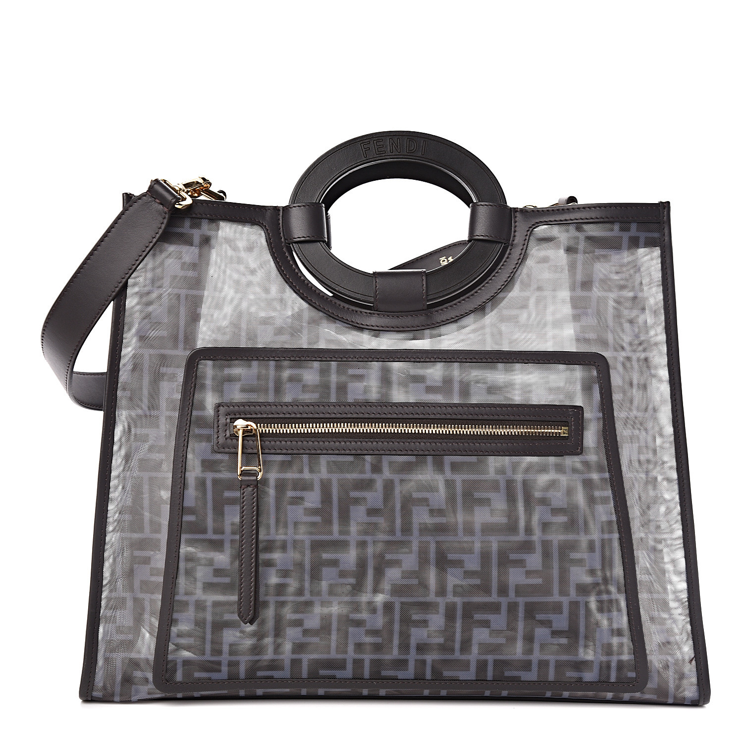 FENDI Mesh Vitello Century FF 1974 Runaway Shopper Tote Azzurro Black ...