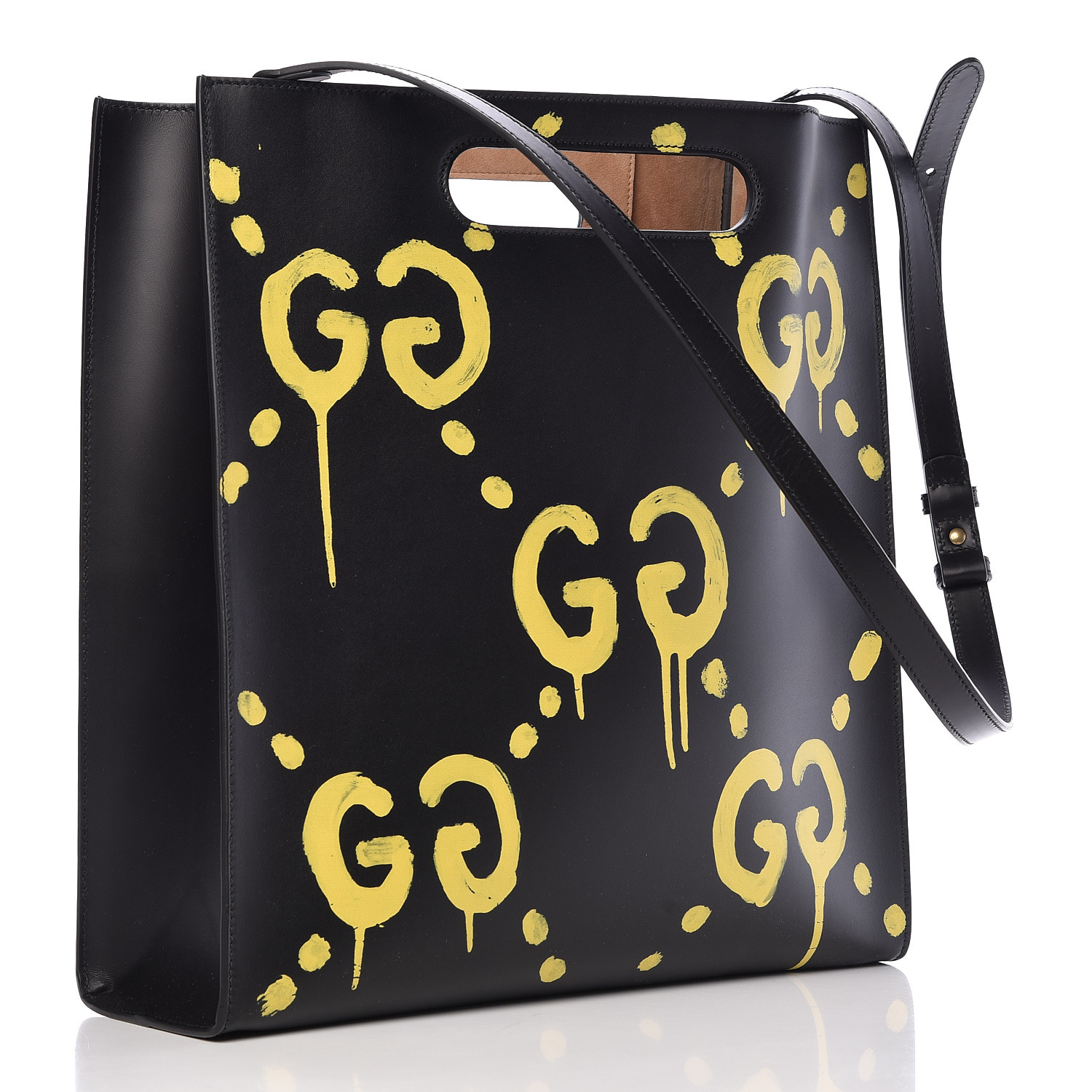 GUCCI Calfskin Medium GucciGhost XL Tote Black 492927