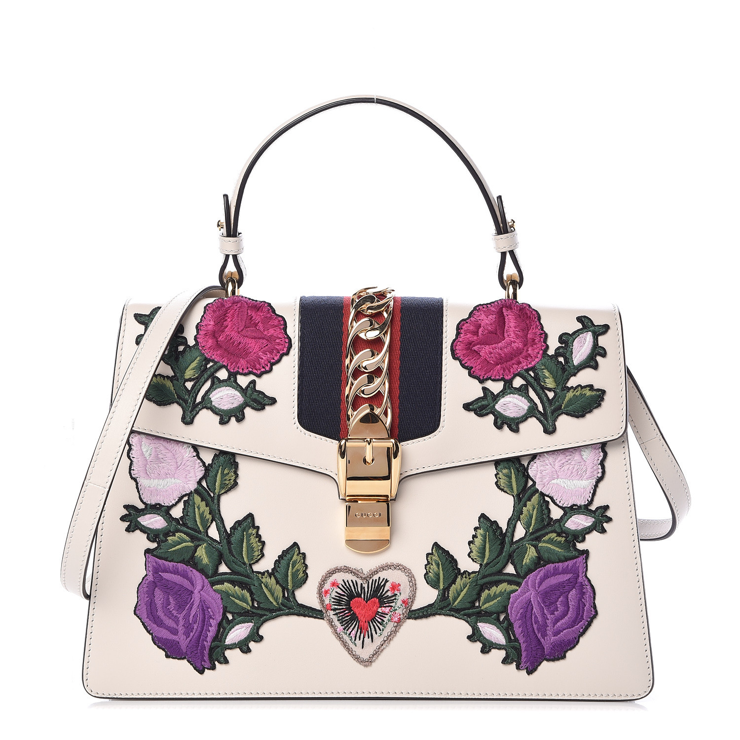 gucci white sylvie embroidered top handle price