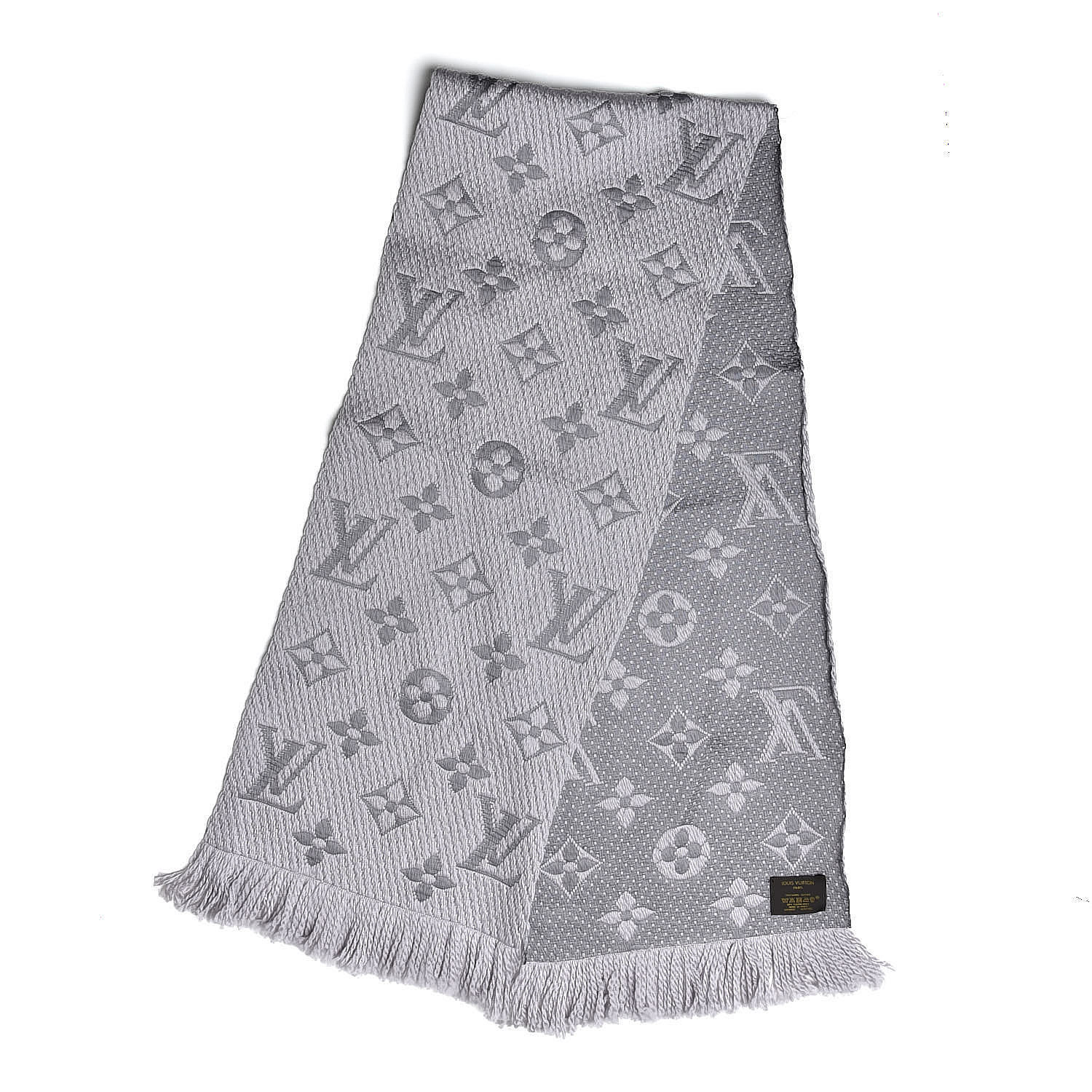 LOUIS VUITTON Wool Silk Logomania Scarf Pearl Grey 495859