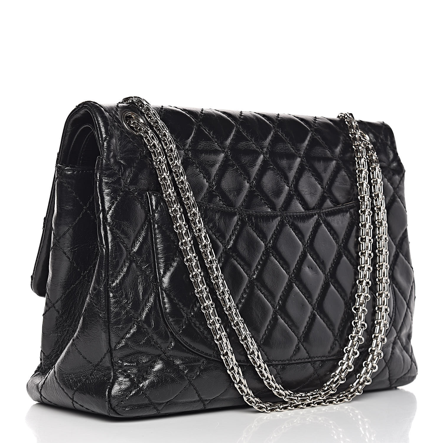 CHANEL Glazed Calfskin Quilted Surpique 2.55 Reissue Black 492930