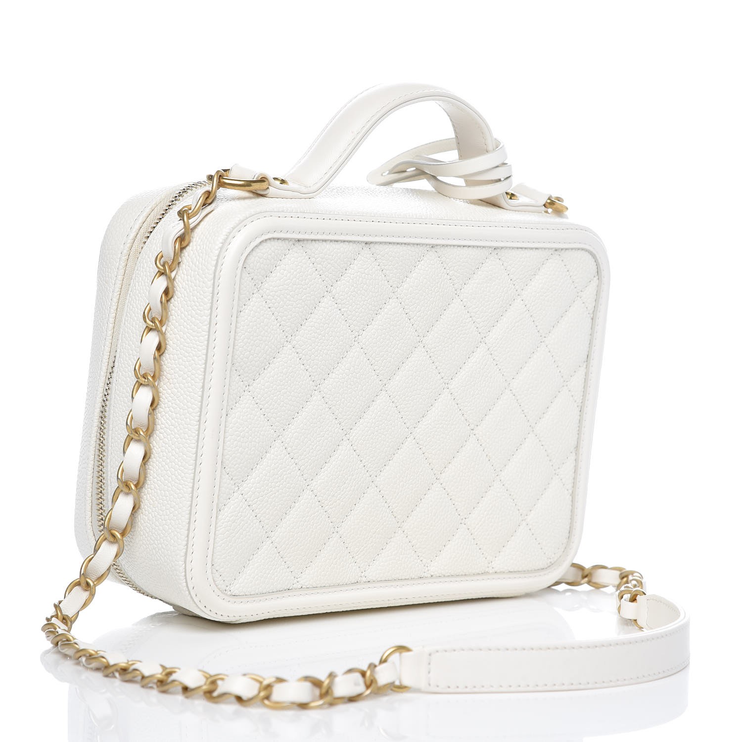 CHANEL Caviar Quilted Medium CC Filigree Vanity Case White 321321 ...