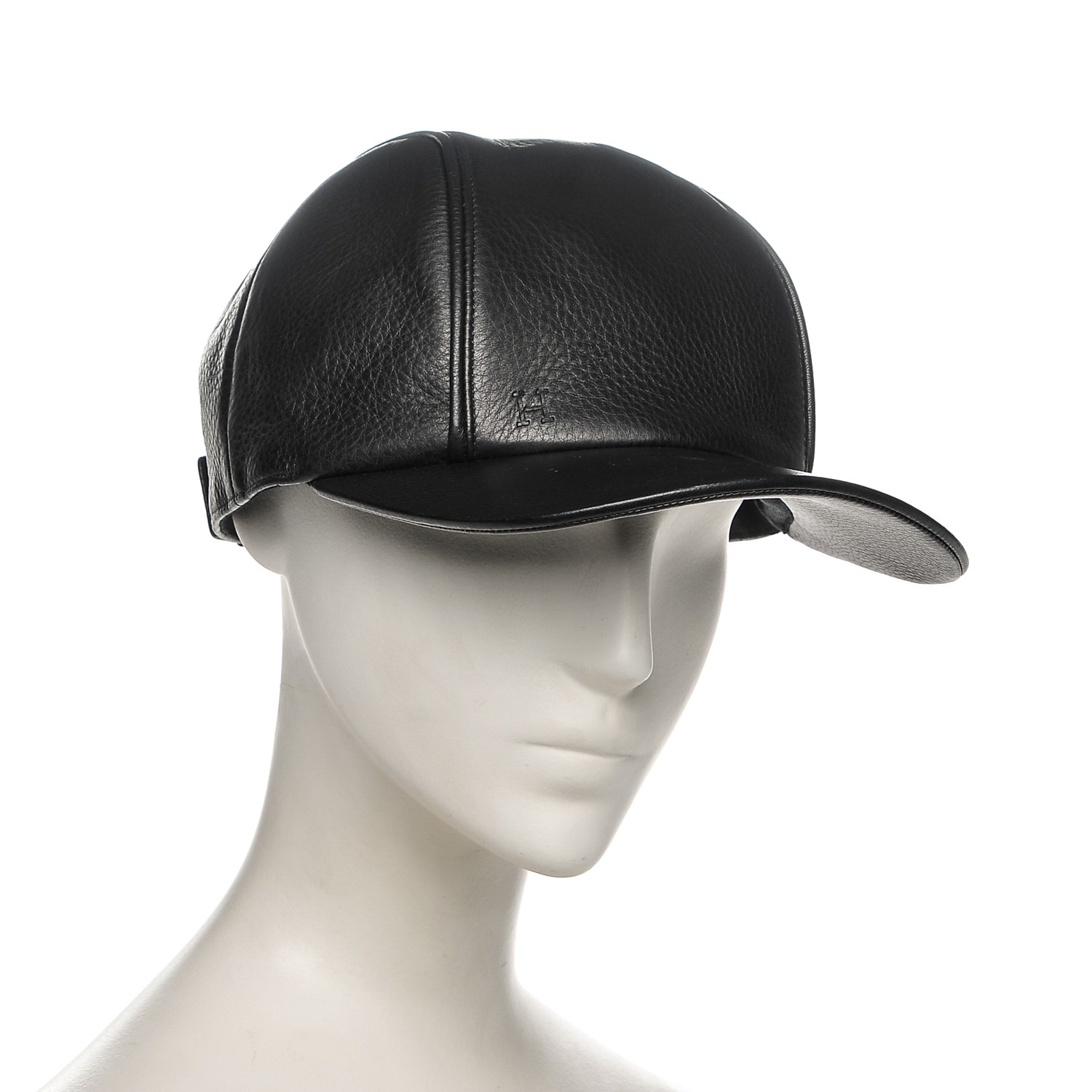 HERMES Deerskin Mens Lewis Cap 58 Black 189524