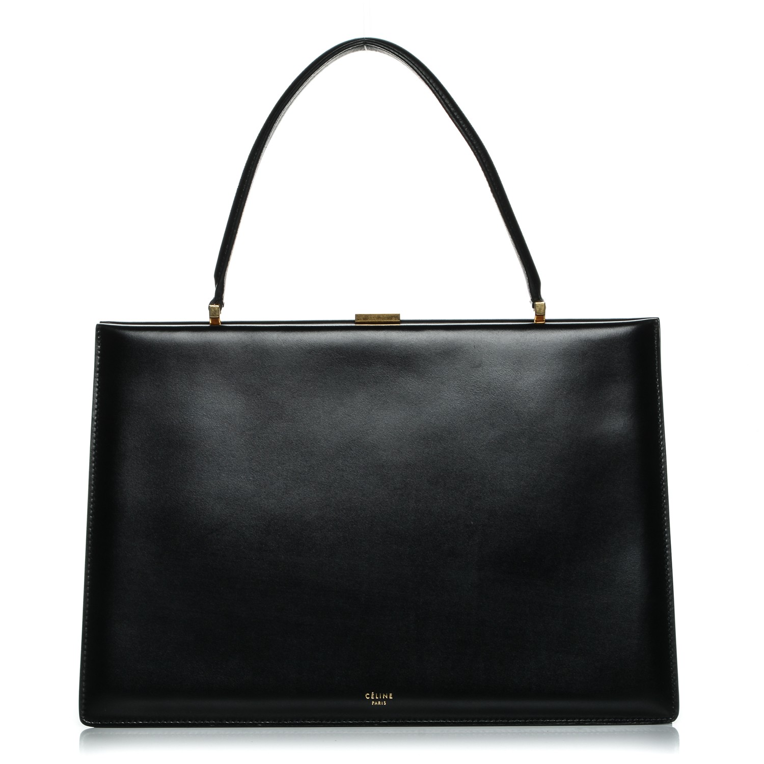 CELINE Patina Box Calfskin Medium Clasp Bag Black 193066