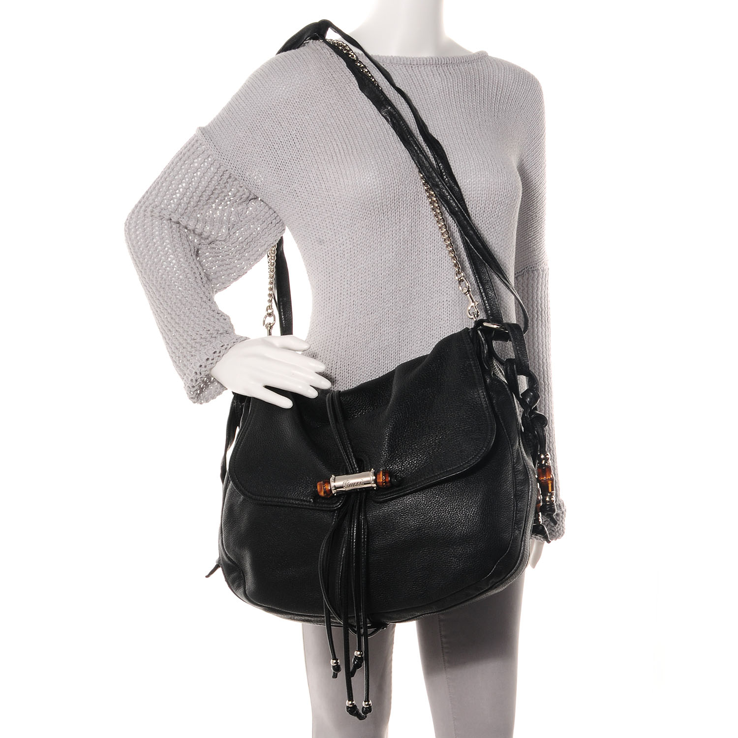 GUCCI Leather Large Jungle Shoulder Bag Black 68517