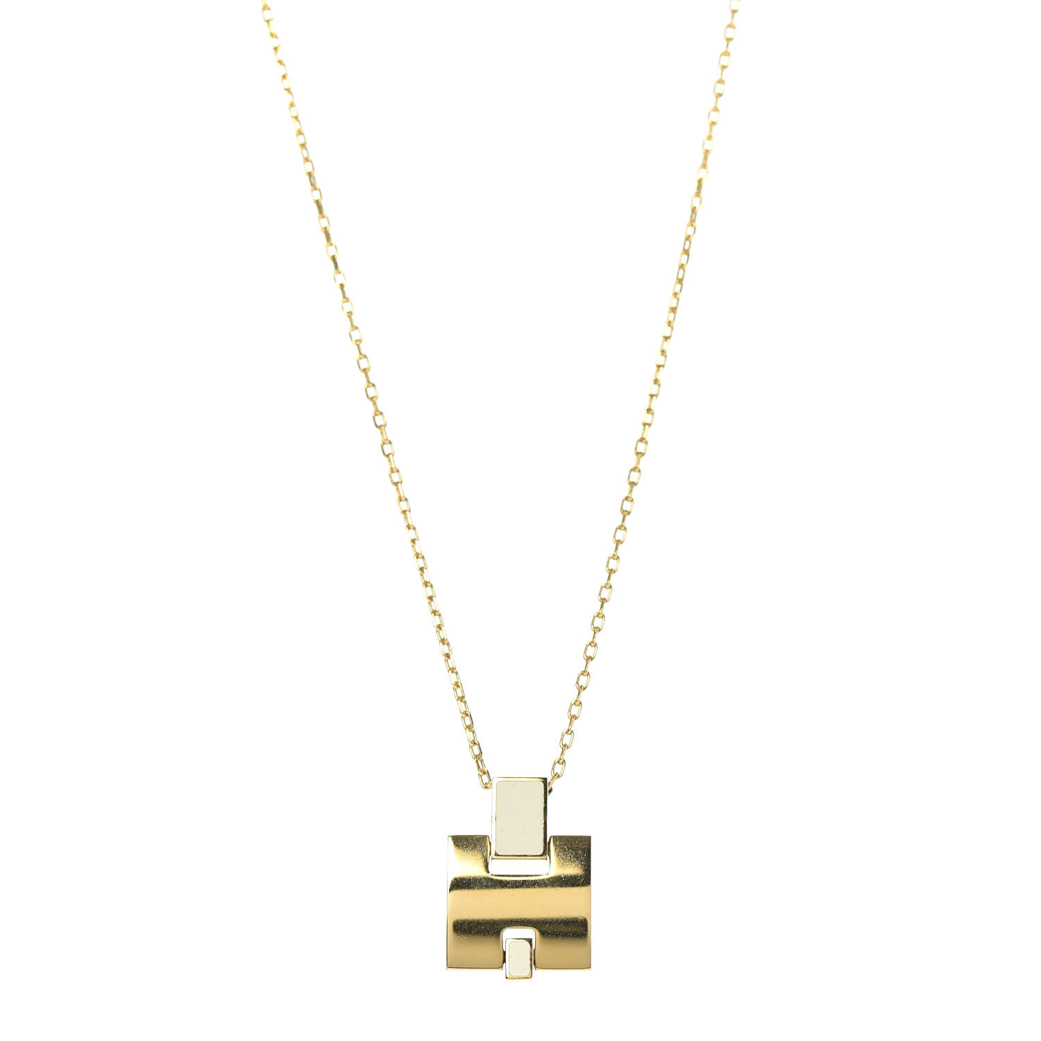 HERMES Yellow Gold Plated Lacquered Eileen Pendant Necklace 701263 ...