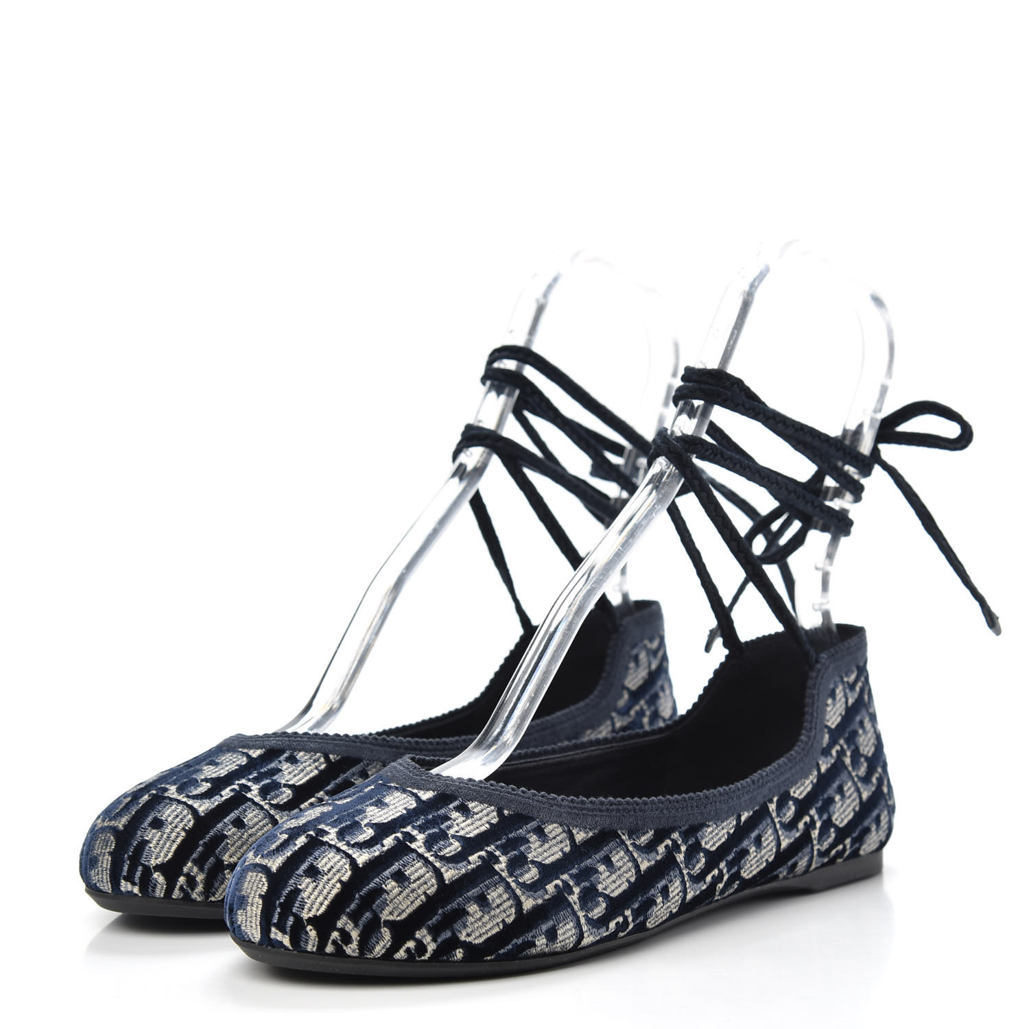 CHRISTIAN DIOR Velvet Oblique Poeme Laced Ballerina Flats 39 Blue ...