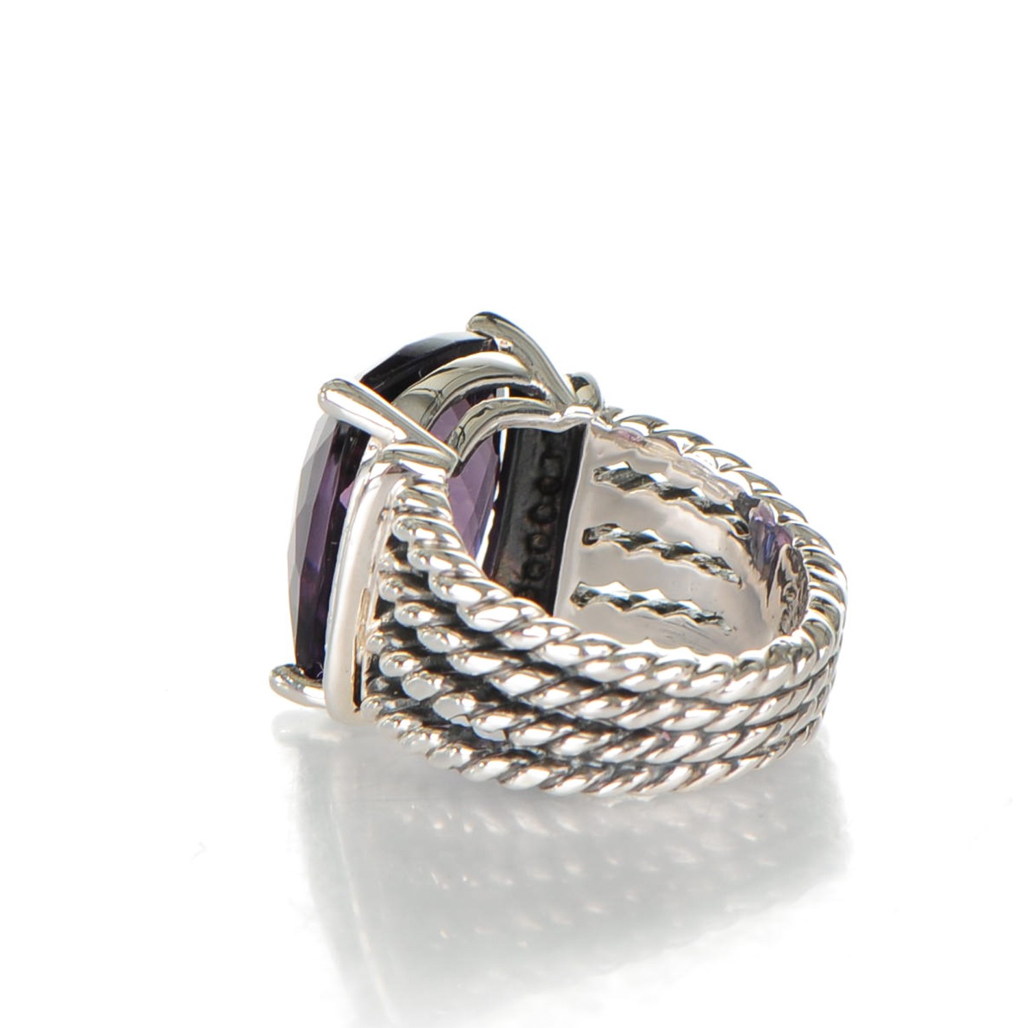 DAVID YURMAN Sterling Silver Pave Diamond Amethyst 16mm Wheaton Ring 49 ...