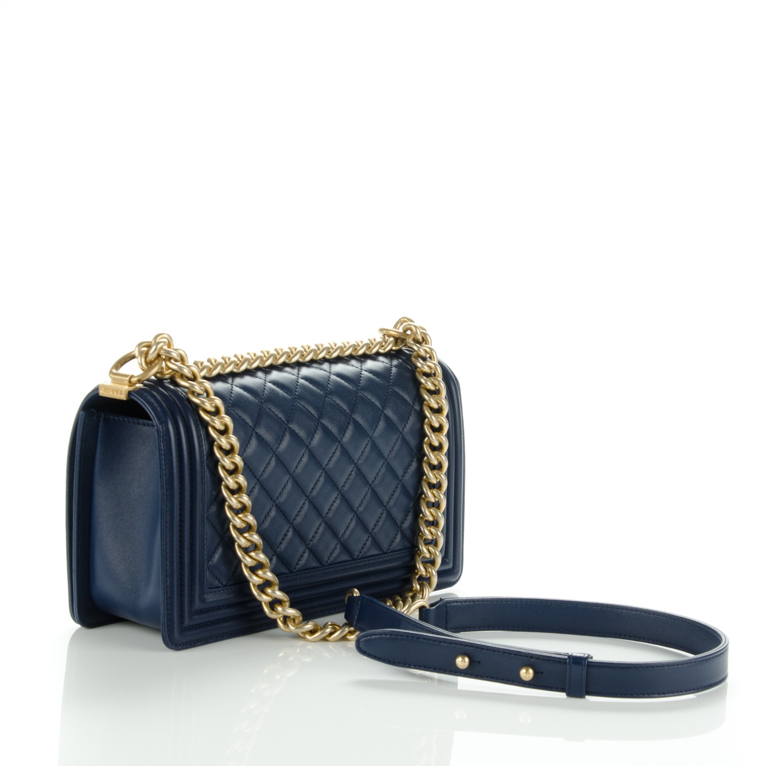 chanel boy navy blue gold chain