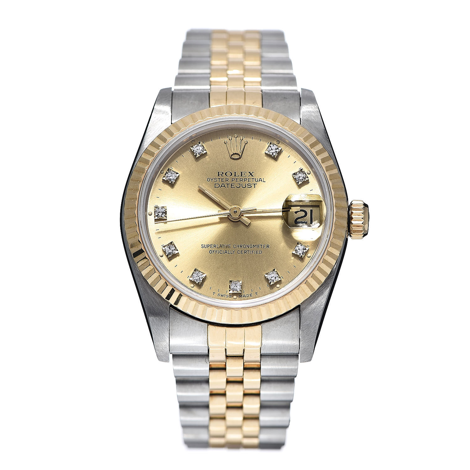 ROLEX Stainless Steel 18K Yellow Gold Diamond 31mm Oyster Perpetual ...