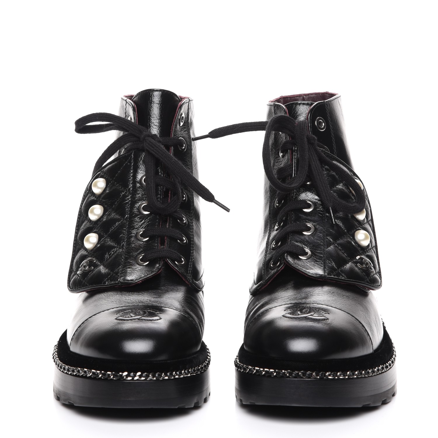 chanel combat boots with pearls