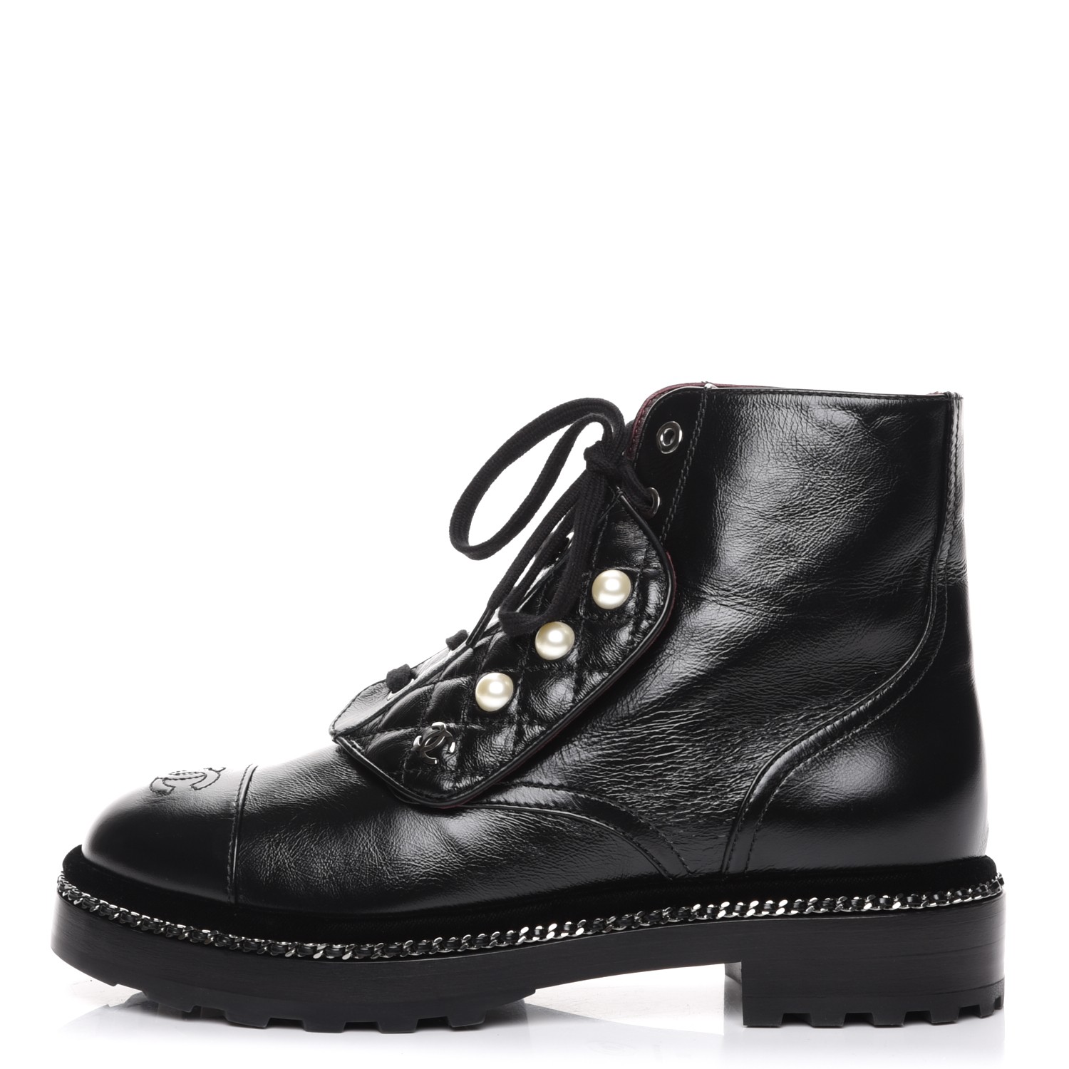 chanel combat boots pearls