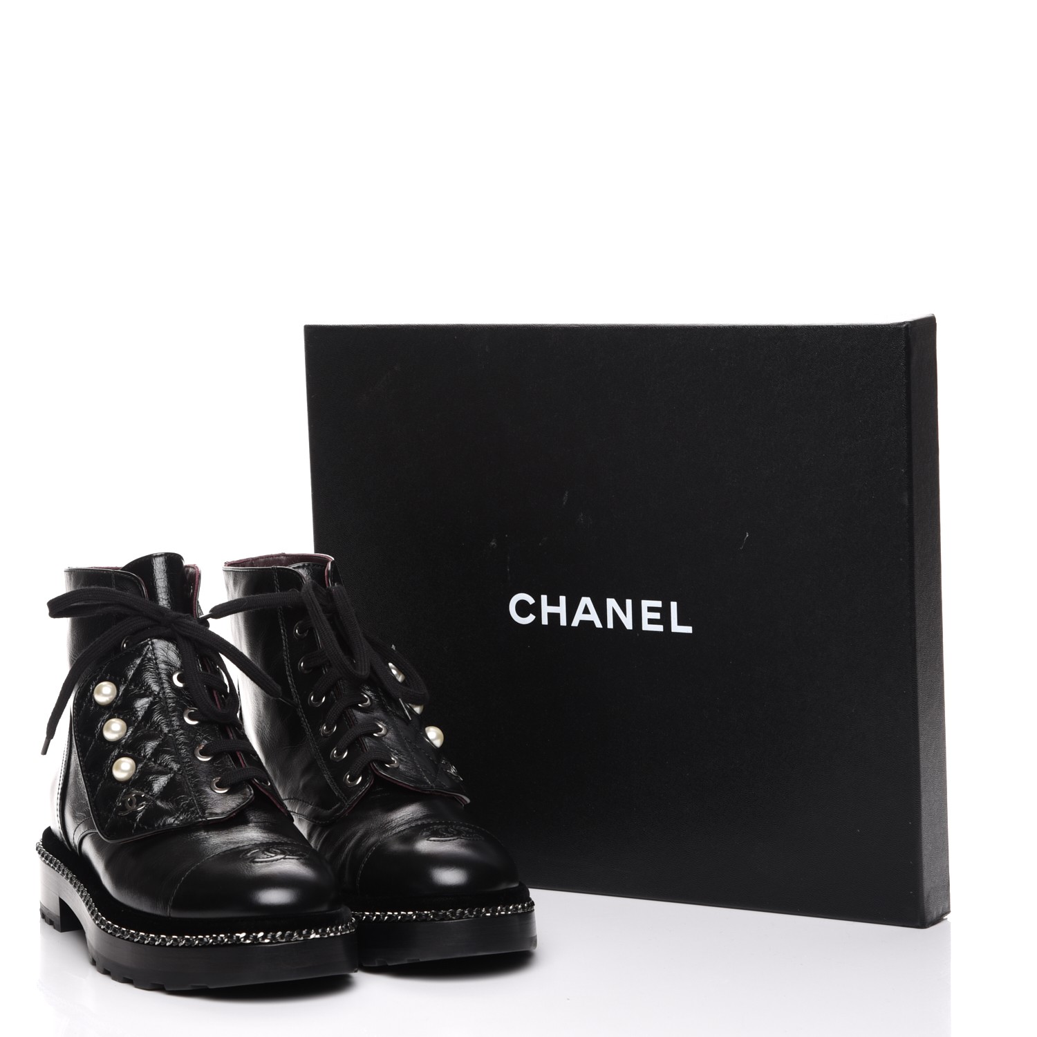 chanel combat boots with pearls