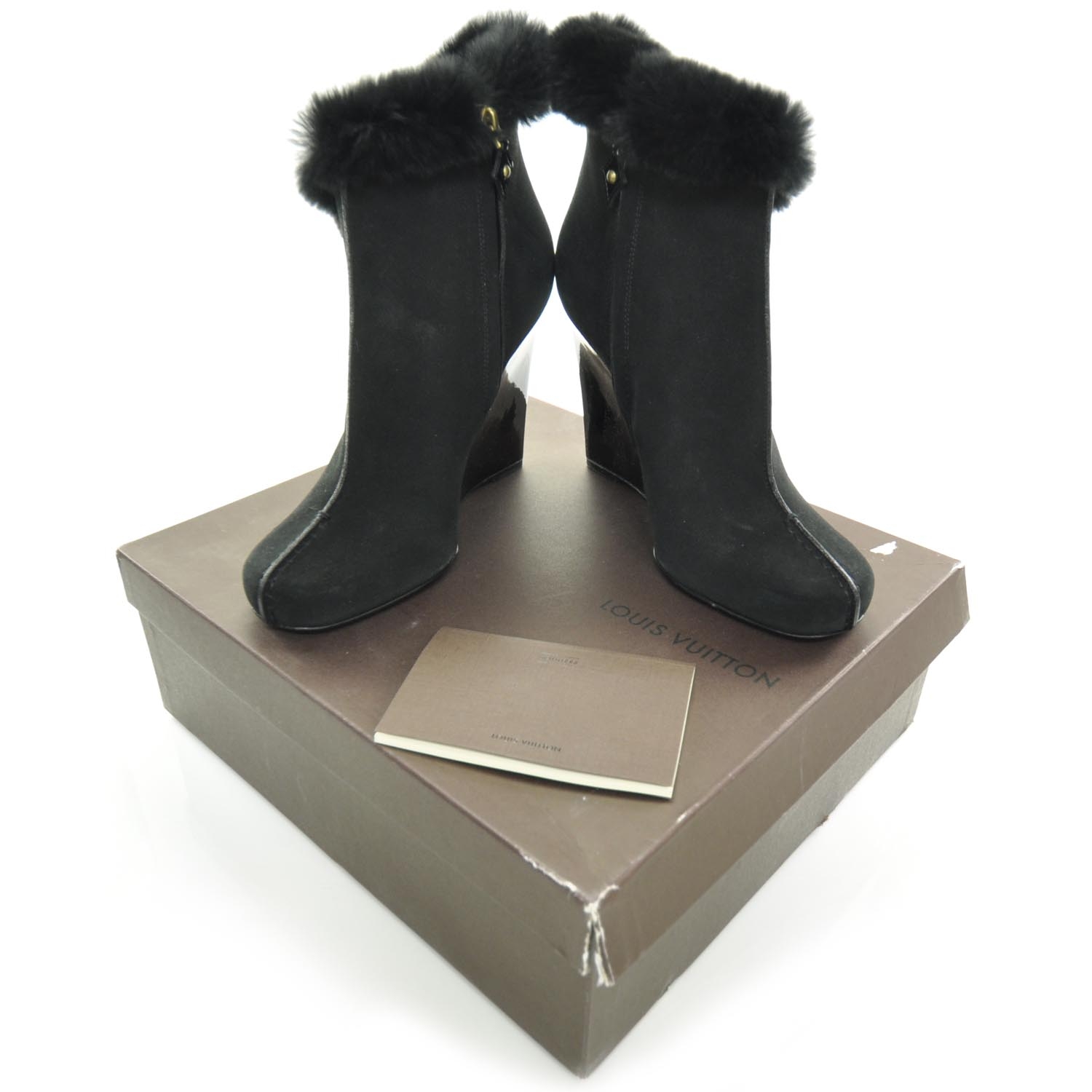 Louis Vuitton Rabbit Fur-Trimmed Patent Leather Knee-High Boots - Black  Boots, Shoes - LOU131094