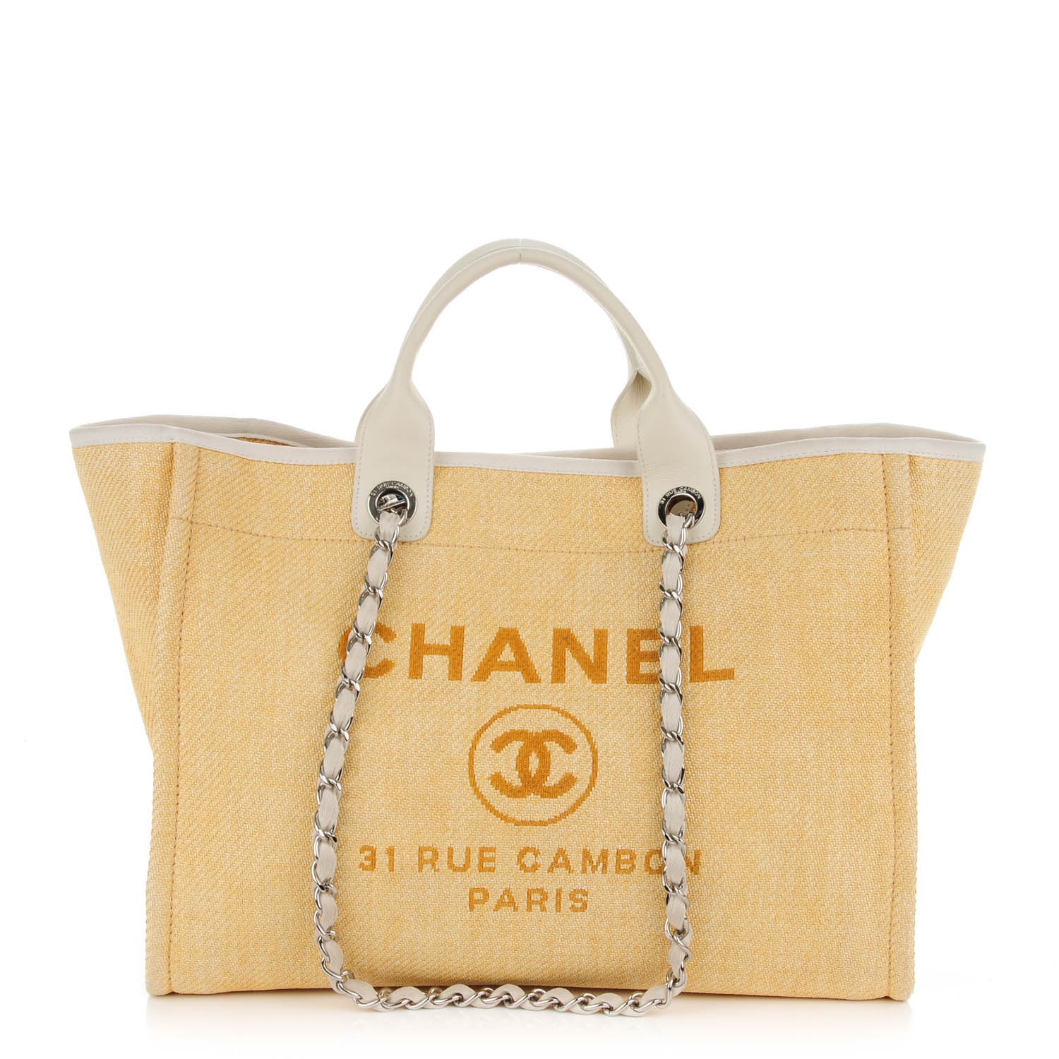 CHANEL Woven Straw Raffia Large Deauville Tote Yellow 164432