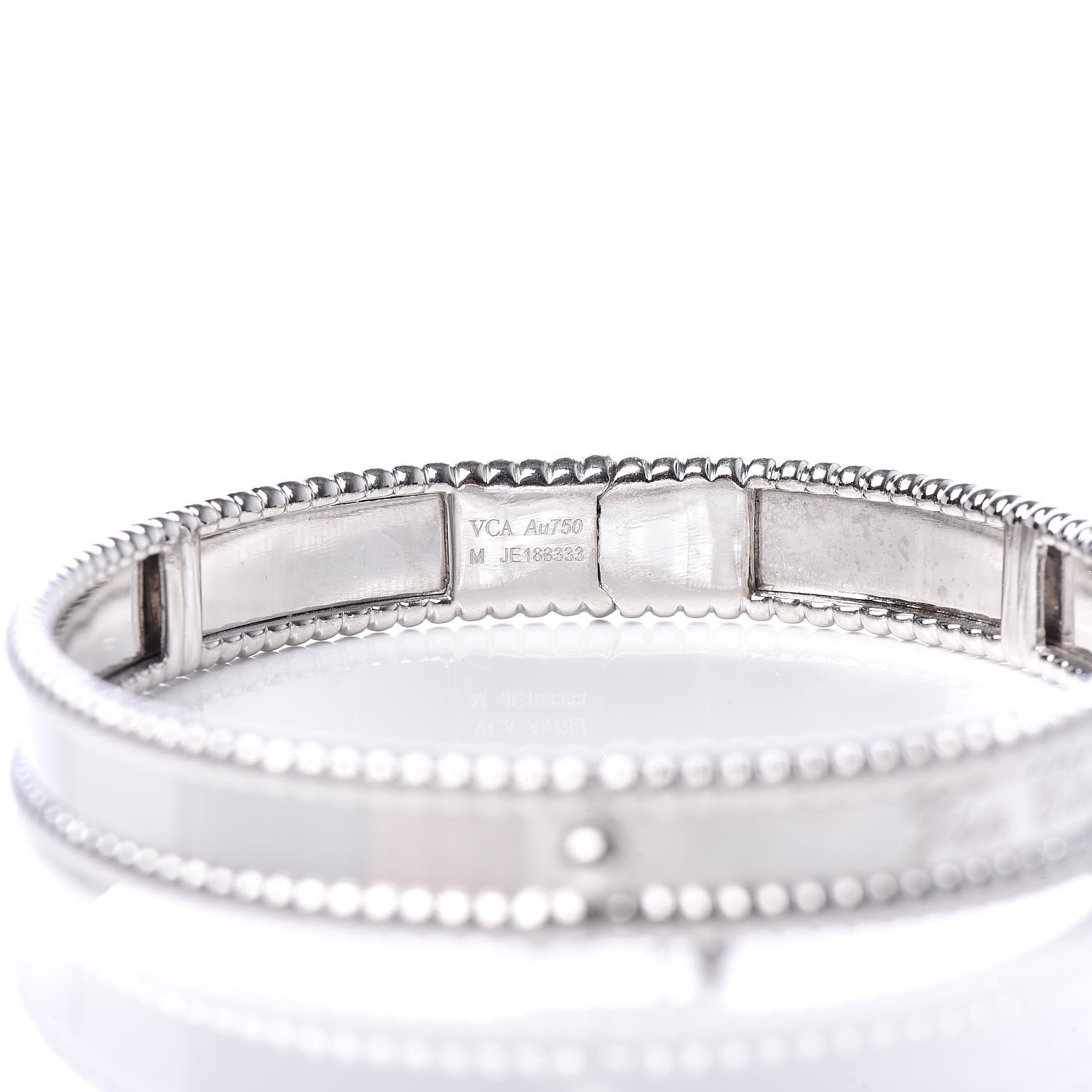 VAN CLEEF & ARPELS 18K White Gold Perlee Signature Bangle Bracelet M 449535