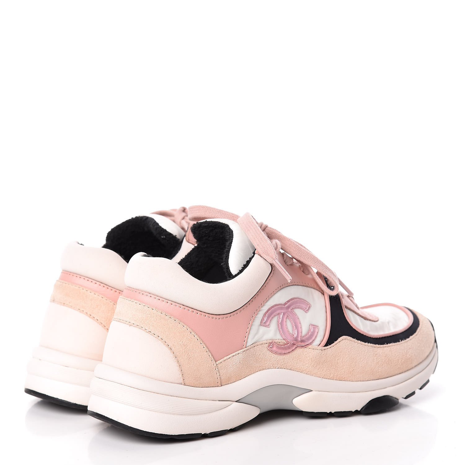 CHANEL Nylon Lambskin Suede Calfskin CC Sneakers 37 Pink 450943