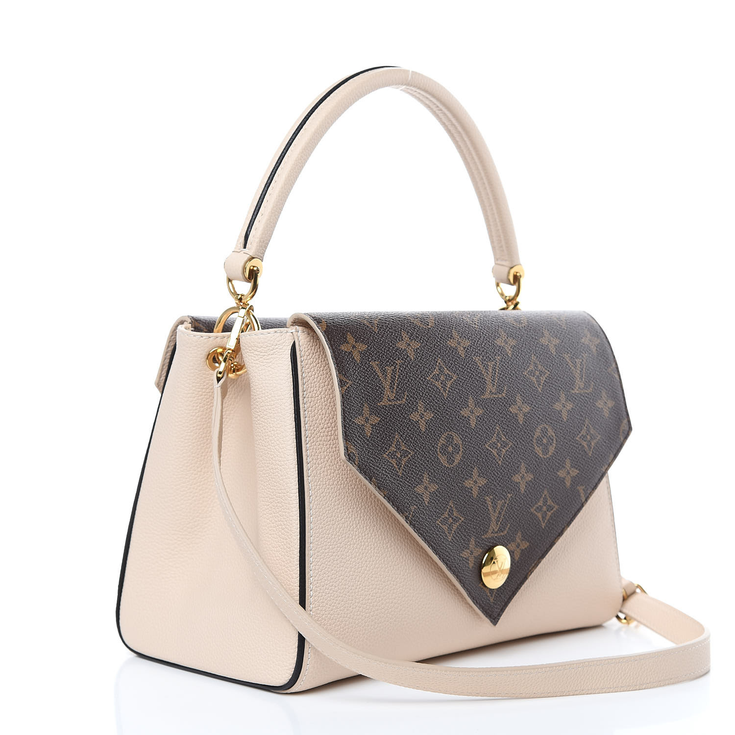 Louis Vuitton Double V Grained Leather Monogram Shoulder Bag Brown