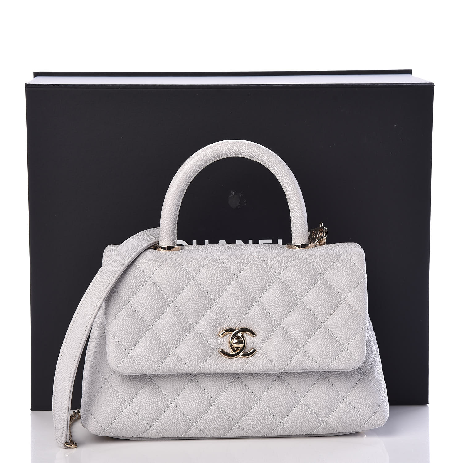 chanel coco handle light grey