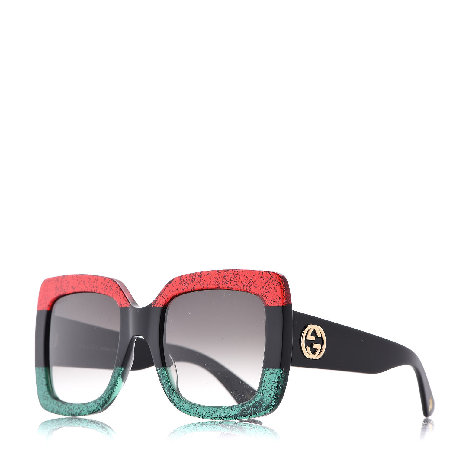 Gucci Square Frame Gg0083s Sunglasses Glitter Red Black Green 447383