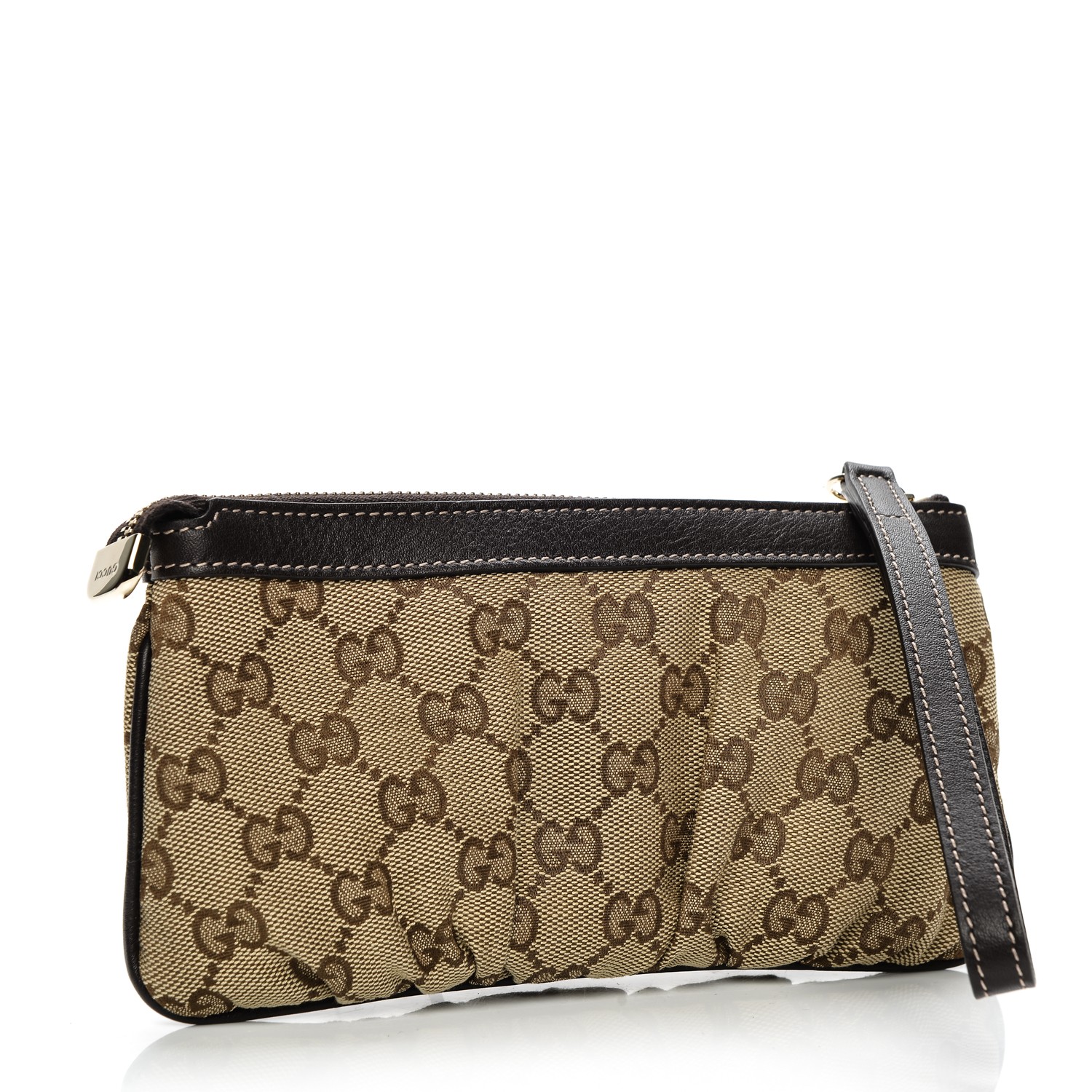 GUCCI Monogram Bamboo Zip GG Wristlet Dark Brown 201255