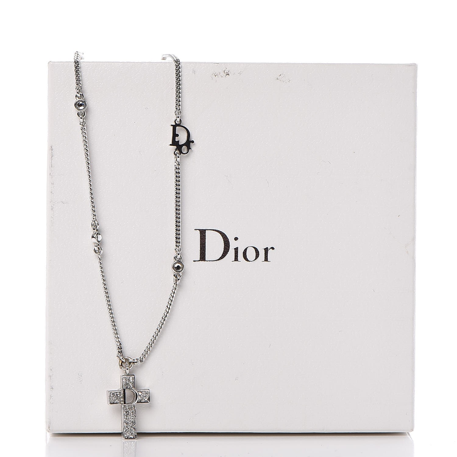 CHRISTIAN DIOR Crystal Cross Necklace 